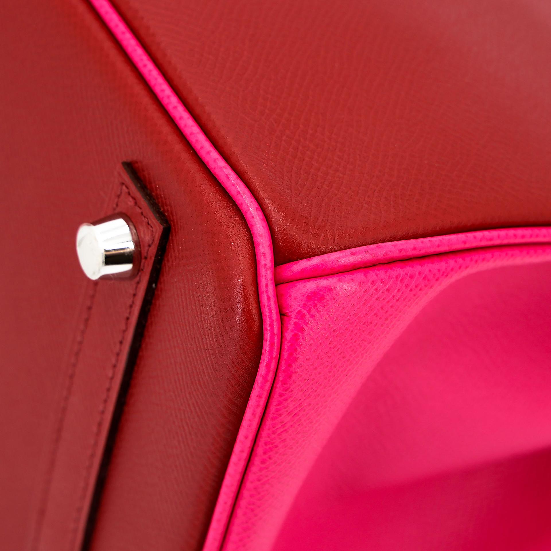SA超美品 HERMÈS 爱马仕 马蹄印定制 Birkin 30 55 爱马仕红 Rouge H E5 糖果粉 Rose Tyrien Epsom牛皮 银扣 □Q刻 2013年 - 12