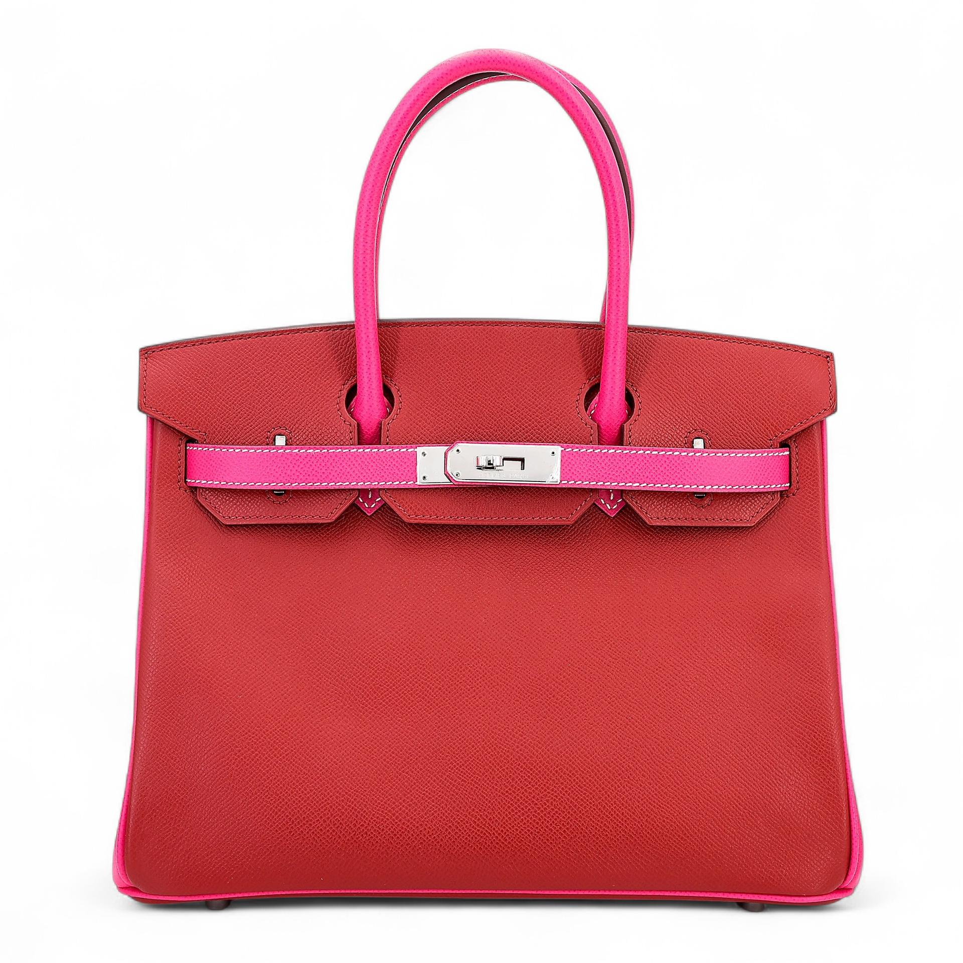 SA超美品 HERMÈS 爱马仕 马蹄印定制 Birkin 30 55 爱马仕红 Rouge H E5 糖果粉 Rose Tyrien Epsom牛皮 银扣 □Q刻 2013年 - 1