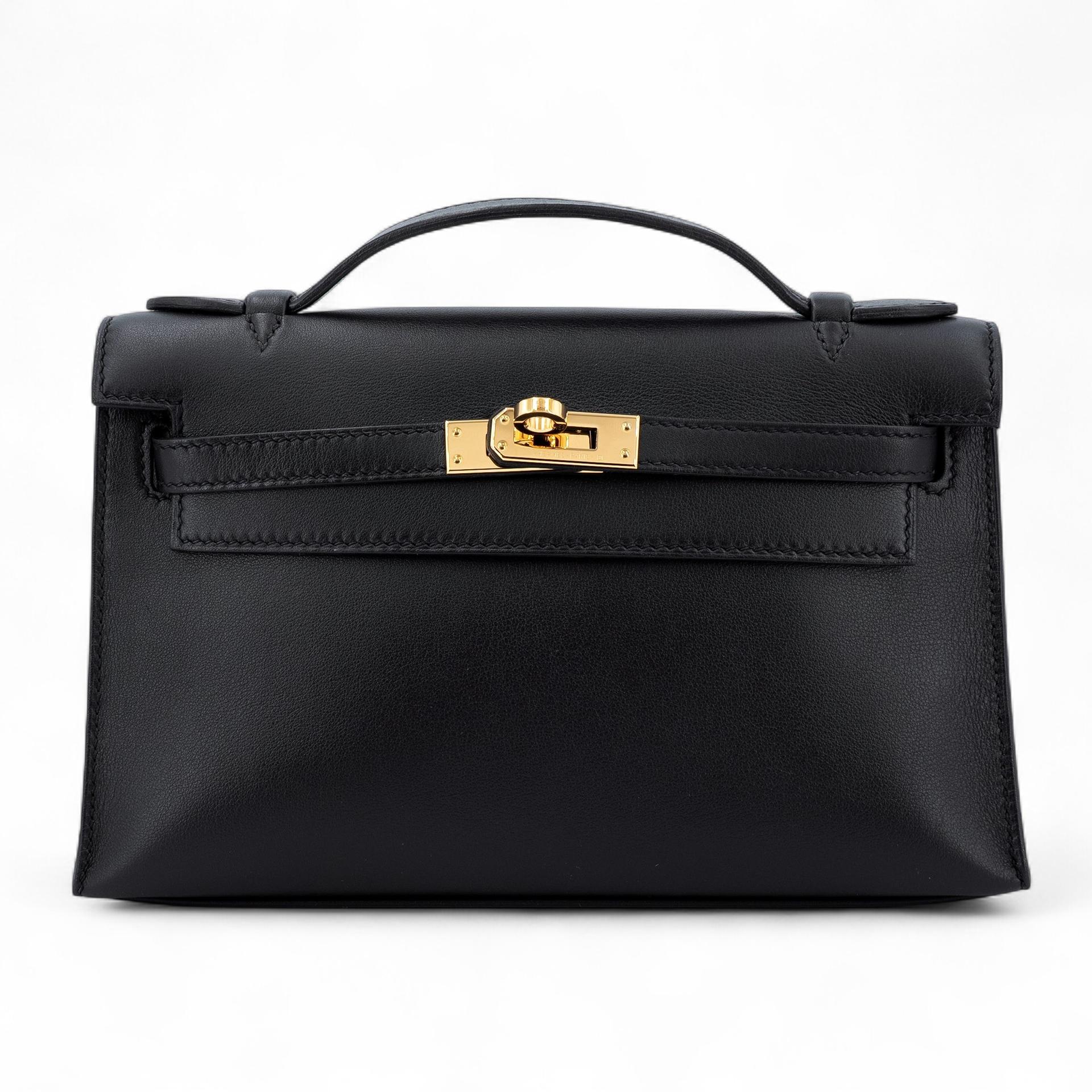 ランク A  HERMÈS エルメス  ポシェットケリー ブラック (89) スイフト ゴールド金具 C刻印 - 1