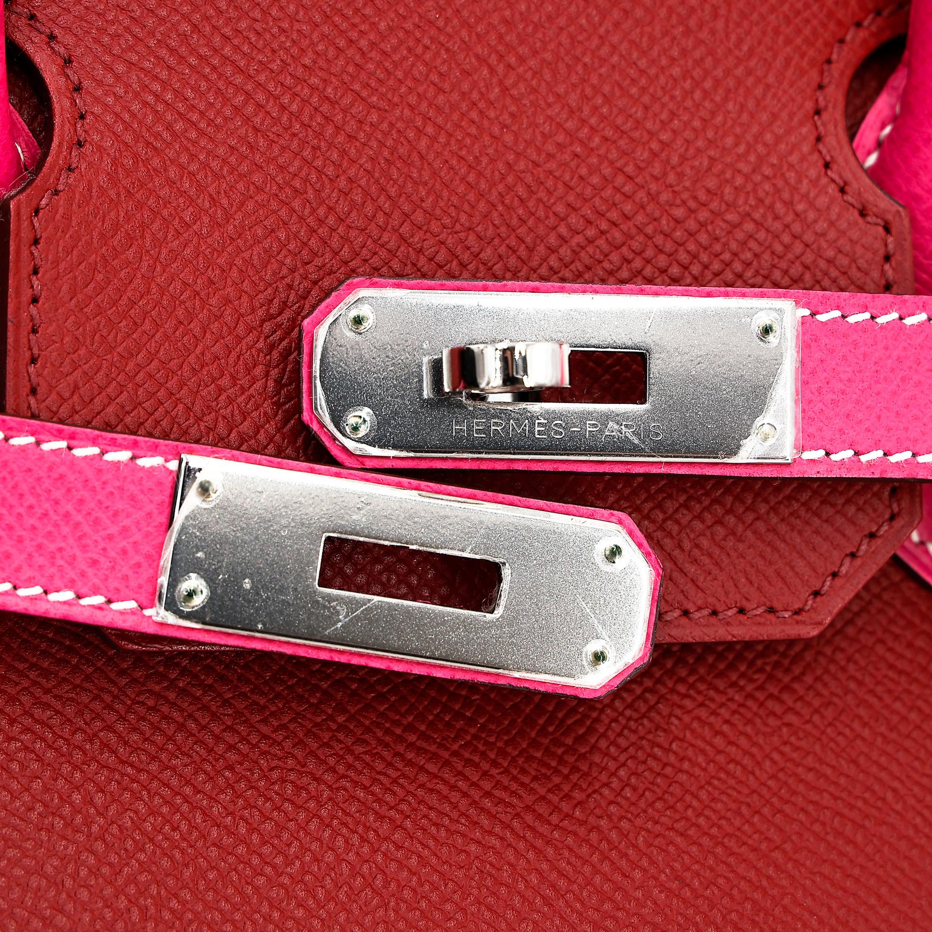 SA超美品 HERMÈS 爱马仕 马蹄印定制 Birkin 30 55 爱马仕红 Rouge H E5 糖果粉 Rose Tyrien Epsom牛皮 银扣 □Q刻 2013年 - 14