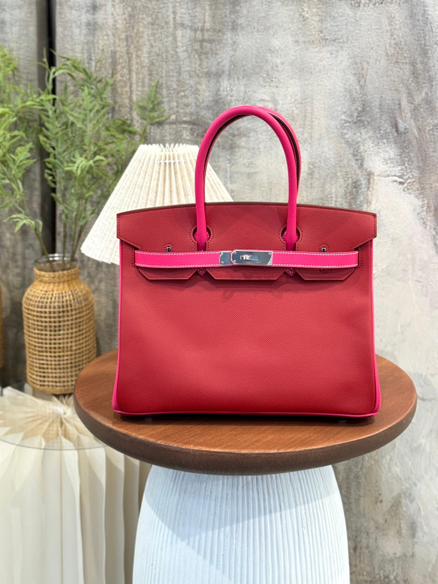 SA超美品 HERMÈS 爱马仕 马蹄印定制 Birkin 30 55 爱马仕红 Rouge H E5 糖果粉 Rose Tyrien Epsom牛皮 银扣 □Q刻 2013年 - 4