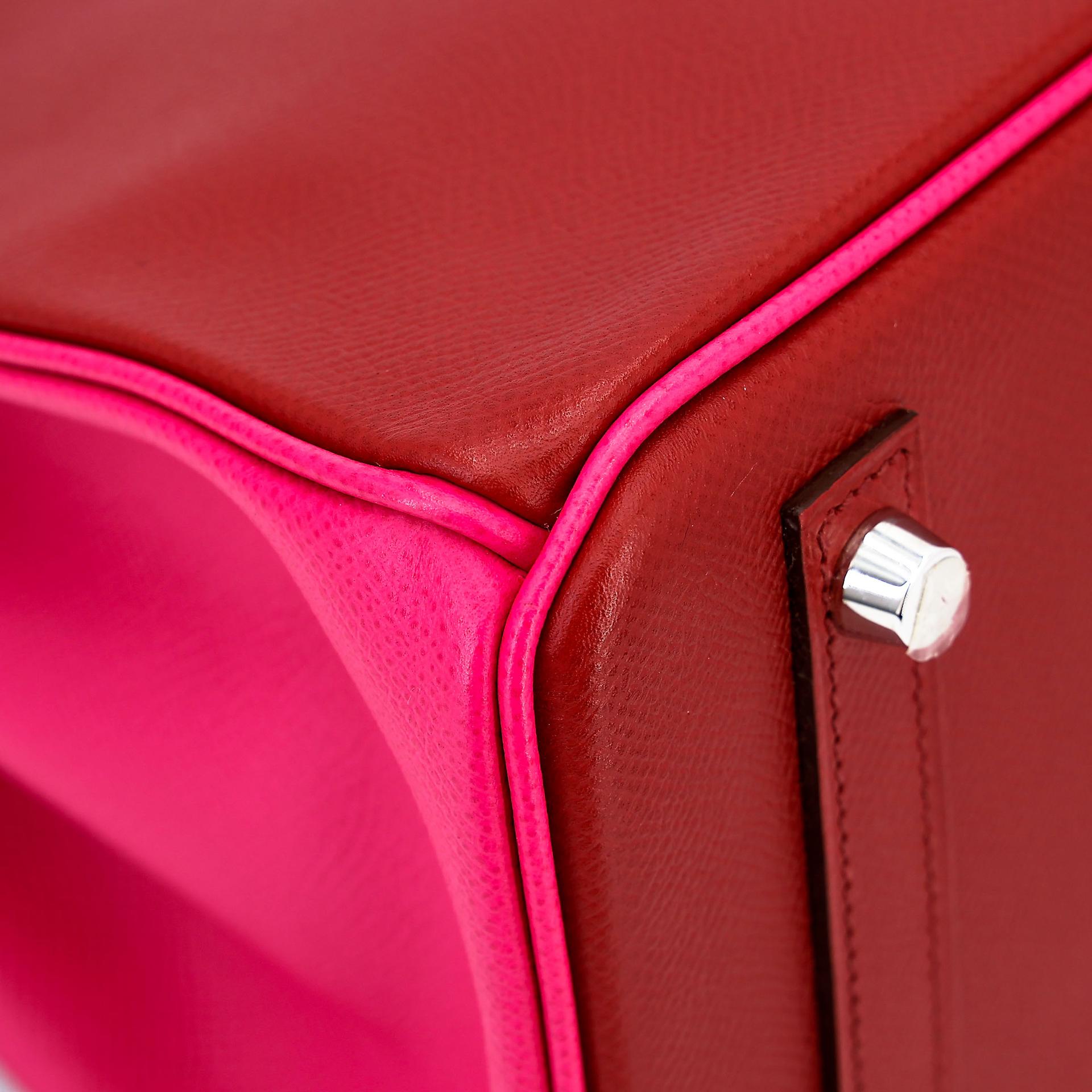 SA超美品 HERMÈS 爱马仕 马蹄印定制 Birkin 30 55 爱马仕红 Rouge H E5 糖果粉 Rose Tyrien Epsom牛皮 银扣 □Q刻 2013年 - 13