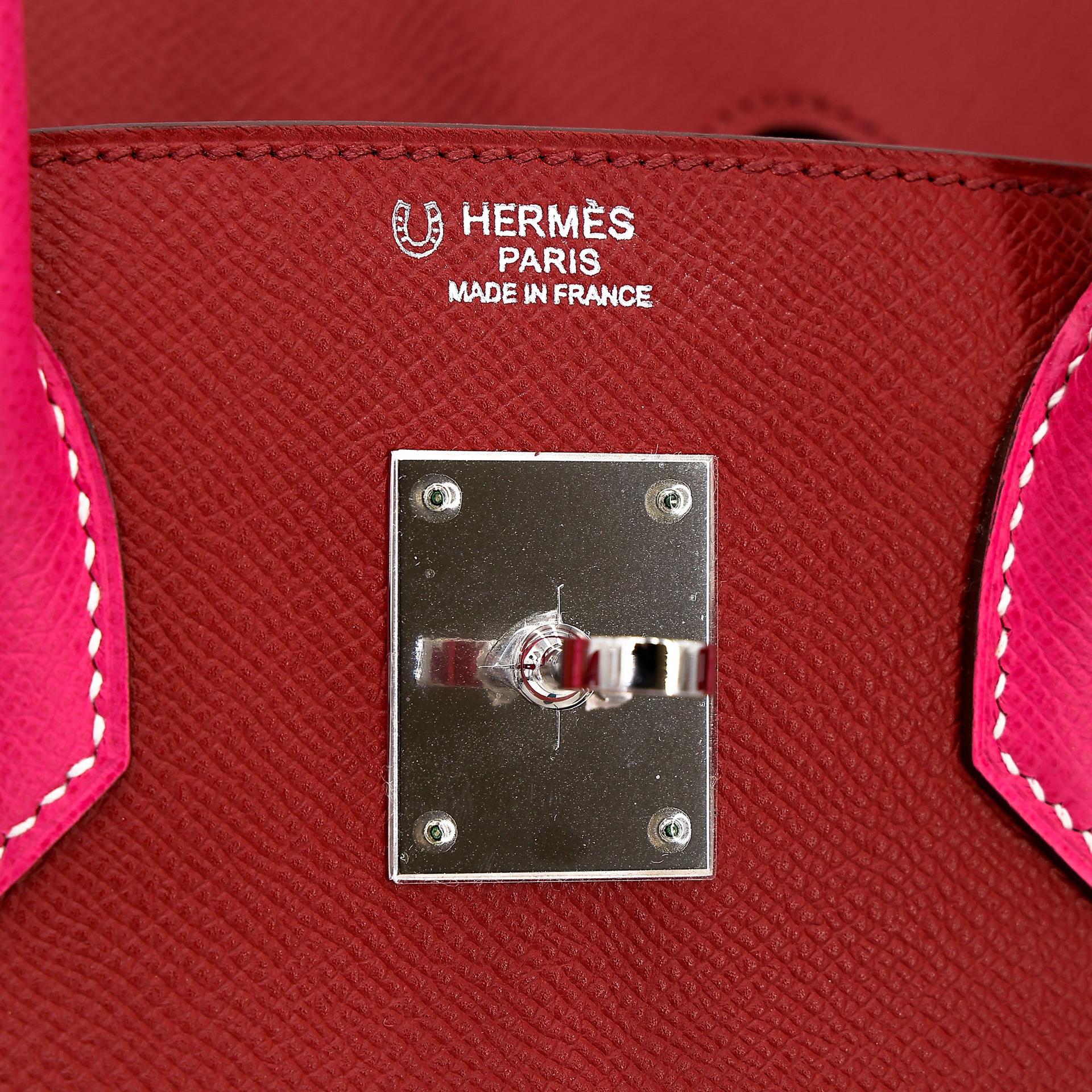 SA超美品 HERMÈS 爱马仕 马蹄印定制 Birkin 30 55 爱马仕红 Rouge H E5 糖果粉 Rose Tyrien Epsom牛皮 银扣 □Q刻 2013年 - 18
