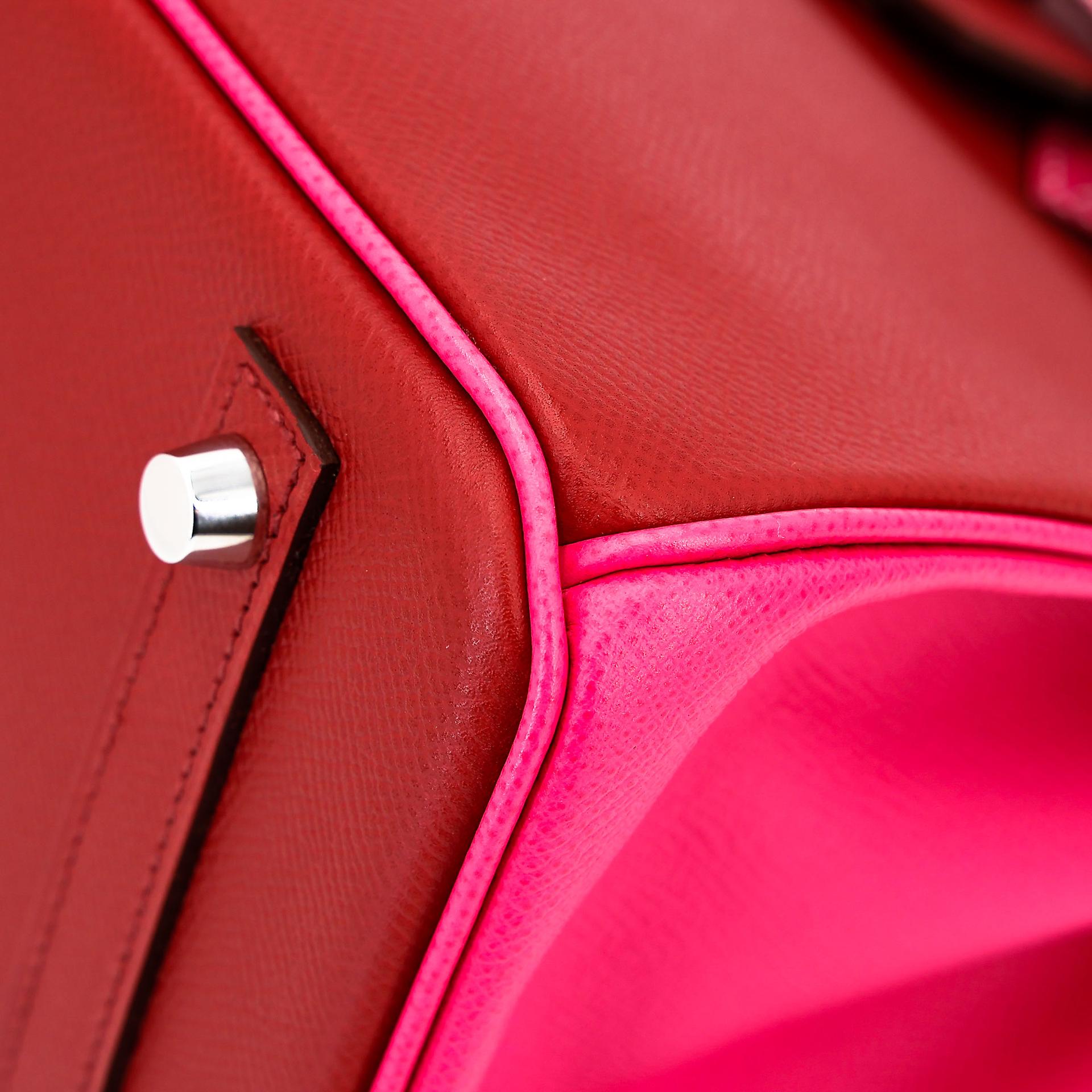 SA超美品 HERMÈS 爱马仕 马蹄印定制 Birkin 30 55 爱马仕红 Rouge H E5 糖果粉 Rose Tyrien Epsom牛皮 银扣 □Q刻 2013年 - 10
