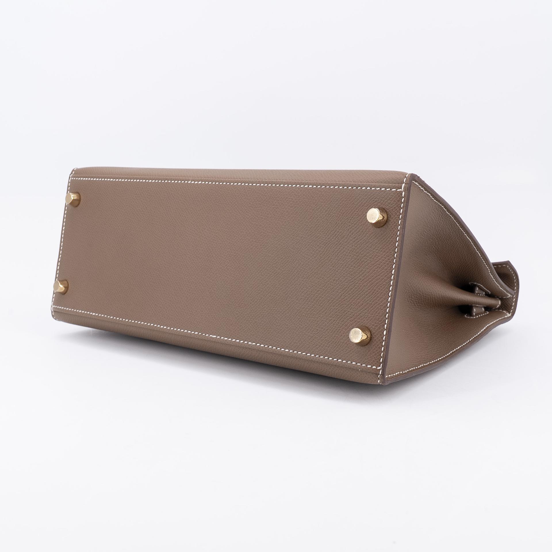 未使用保存品 HERMÈS 爱马仕 Kelly 28 外缝 18 大象灰 Etoupe Epsom牛皮 金扣 Y刻 2020年 - 6