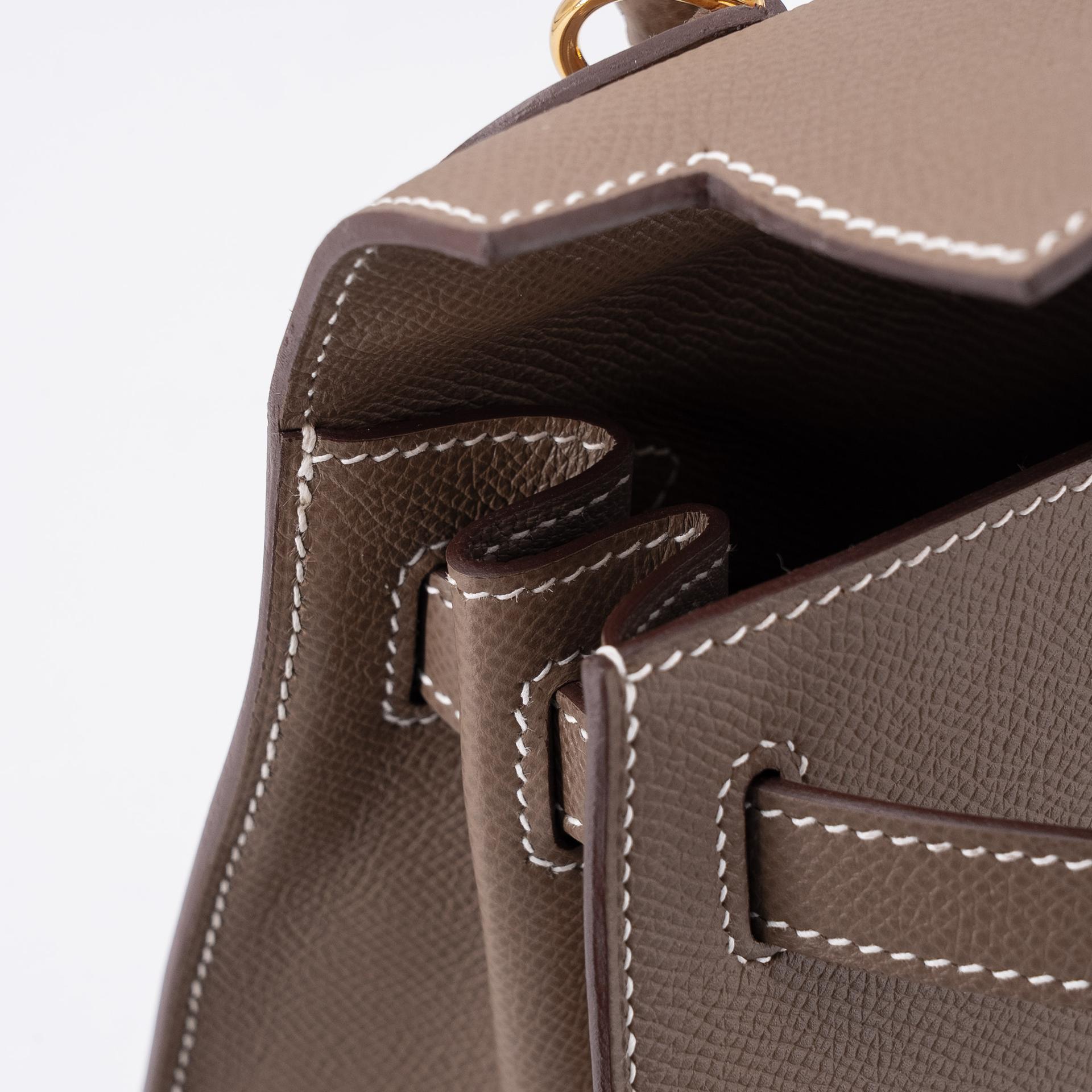 未使用保存品 HERMÈS 爱马仕 Kelly 28 外缝 18 大象灰 Etoupe Epsom牛皮 金扣 Y刻 2020年 - 12