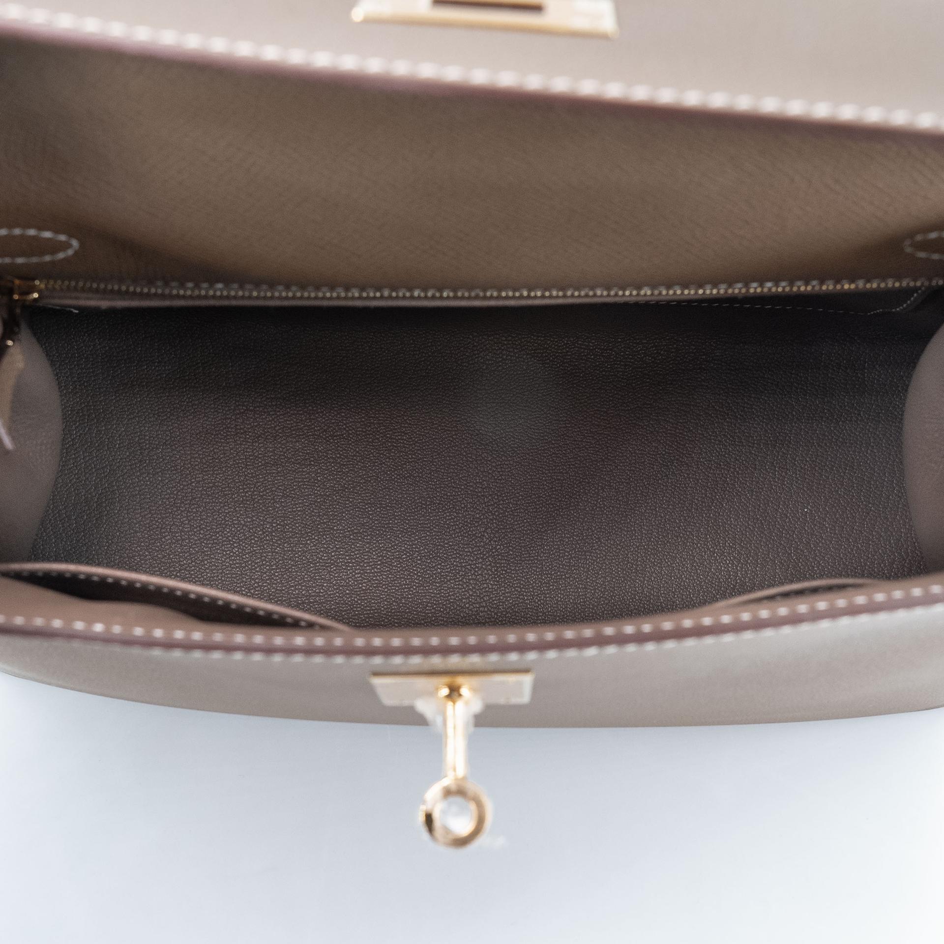 未使用保存品 HERMÈS 爱马仕 Kelly 28 外缝 18 大象灰 Etoupe Epsom牛皮 金扣 Y刻 2020年 - 13