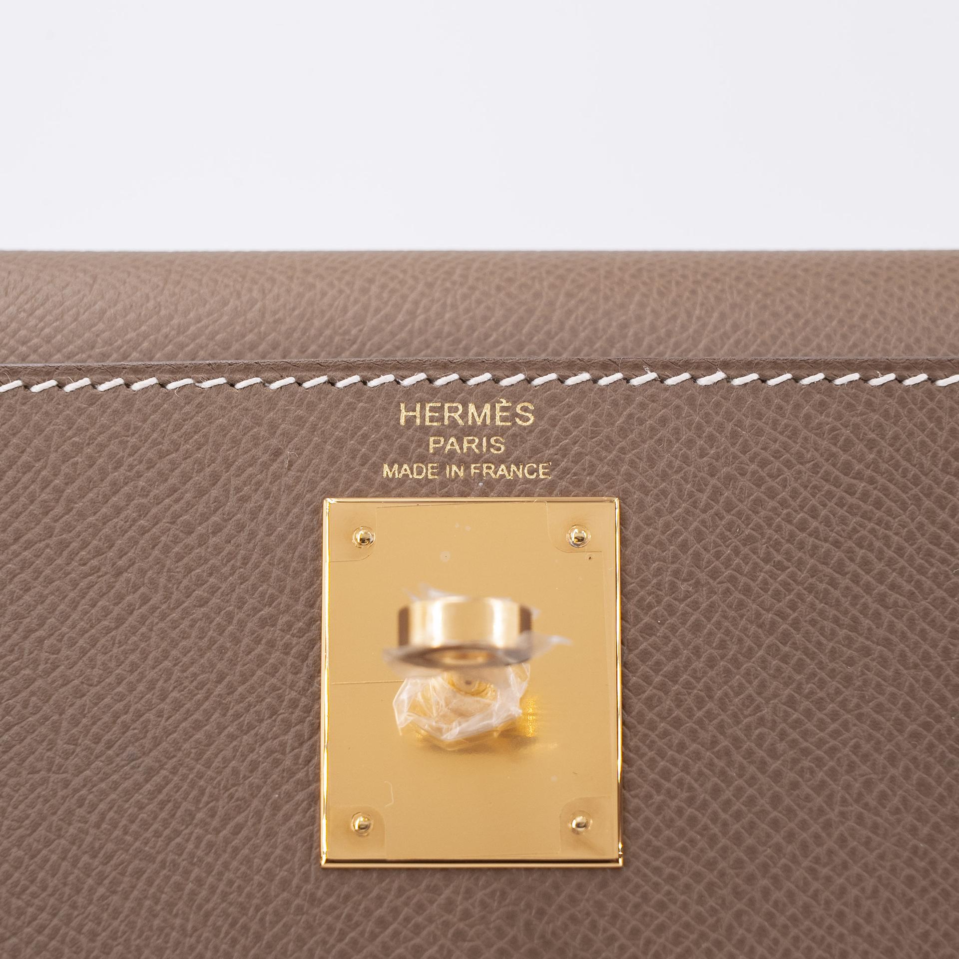 未使用保存品 HERMÈS 爱马仕 Kelly 28 外缝 18 大象灰 Etoupe Epsom牛皮 金扣 Y刻 2020年 - 10