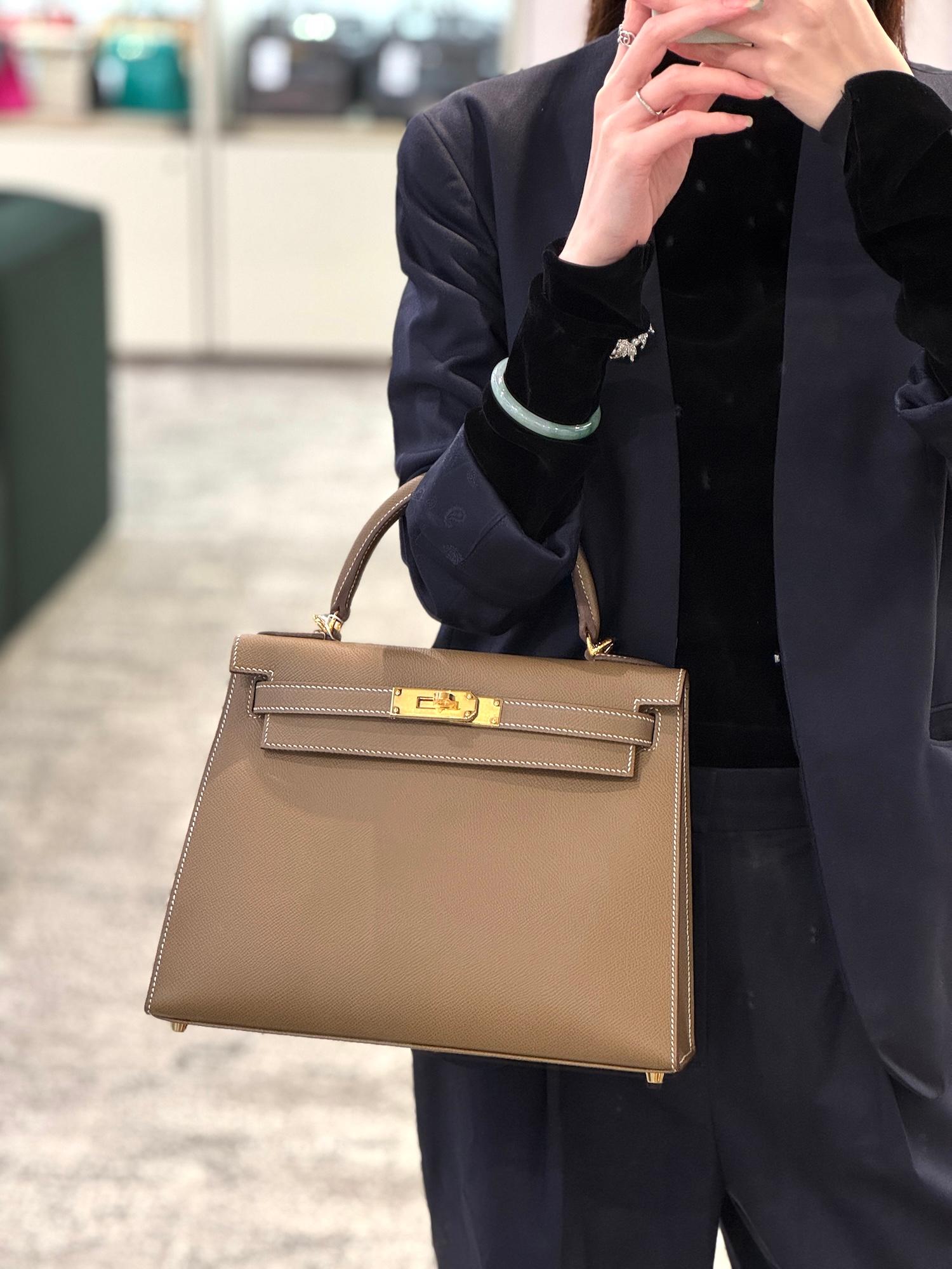 未使用保存品 HERMÈS 爱马仕 Kelly 28 外缝 18 大象灰 Etoupe Epsom牛皮 金扣 Y刻 2020年 - 3