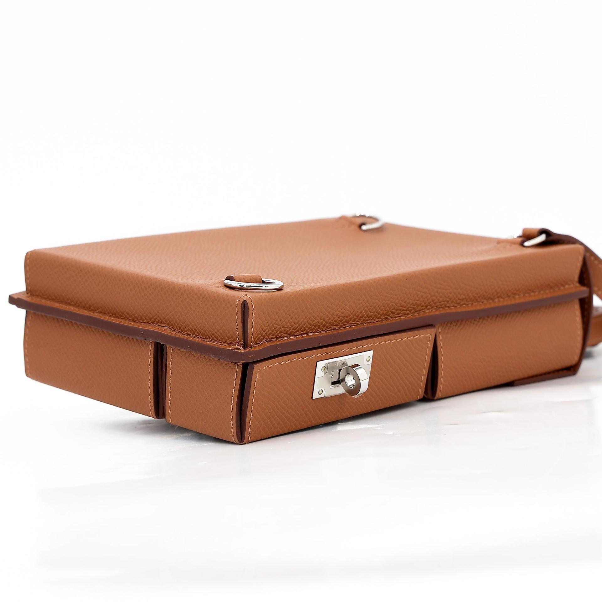 Brand New ( Rank N )  HERMÈS  Kelly Multipocket To Go Pouch Gold (37) Epsom Palladium hardware W (2024) - 9