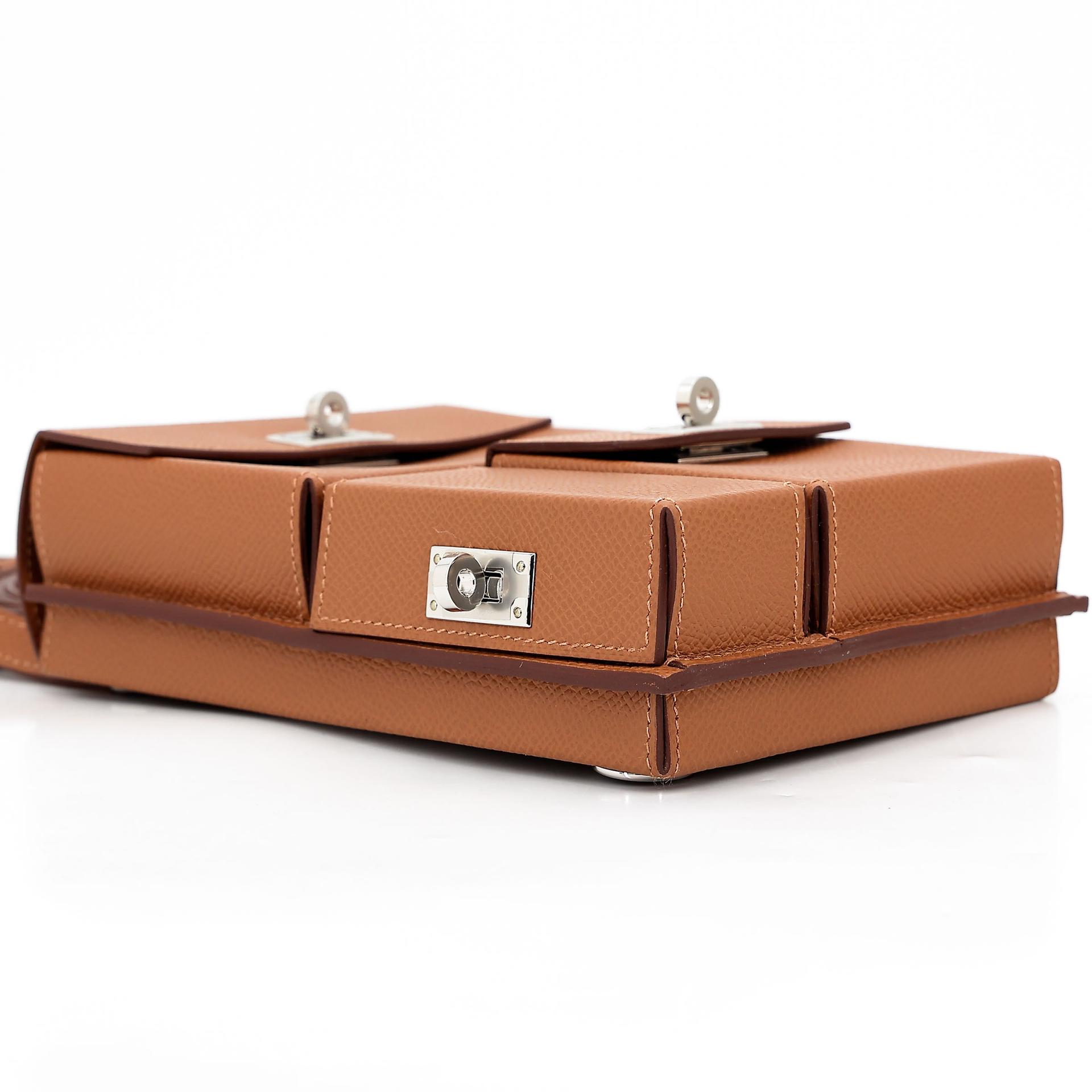 Brand New ( Rank N )  HERMÈS  Kelly Multipocket To Go Pouch Gold (37) Epsom Palladium hardware W (2024) - 8