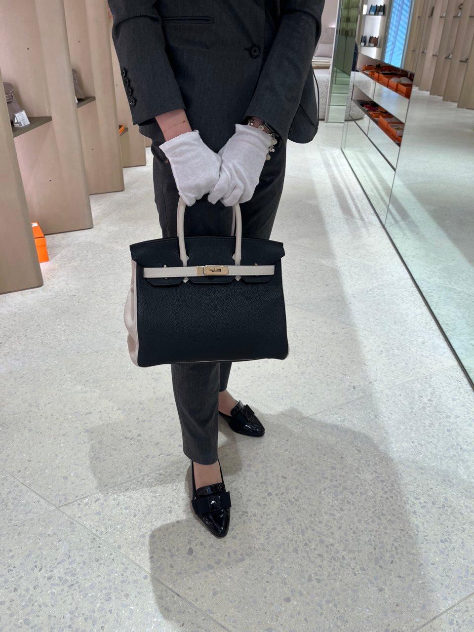 Very Good ( Rank A) HERMÈS Special Order Birkin 30 Black (89) Togo Permabrass - 20