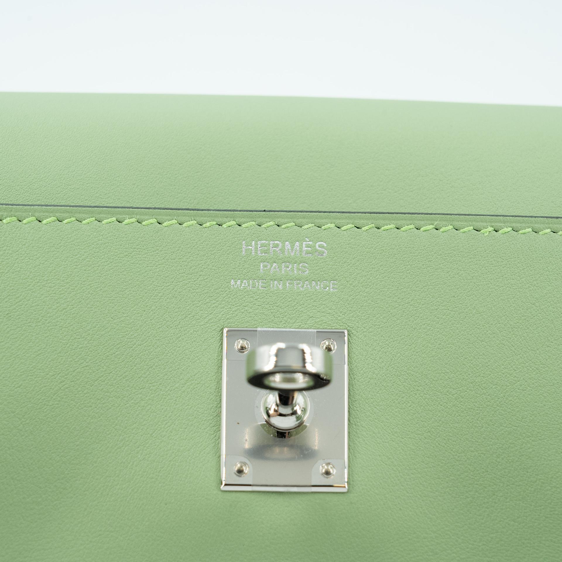 Excellent ( Rank SA ) HERMÈS Kelly Moove Vert Criquet (3I) Swift Palladium hardware W (2024) - 16