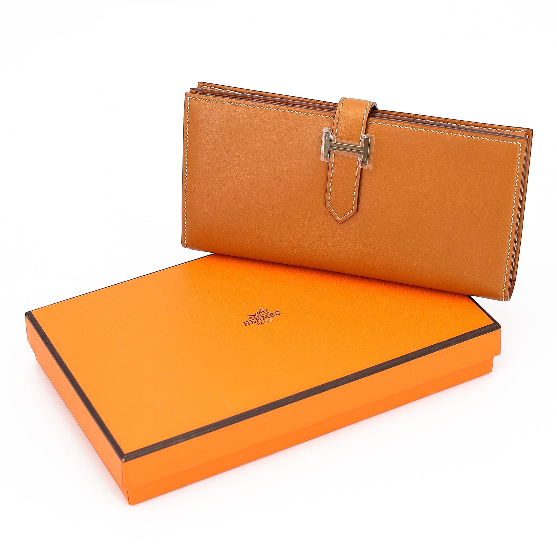 Excellent ( Rank SA )  HERMÈS  Bearn Souffle wallet Natural Sable (21) Butler Palladium hardware X (2016) - 4