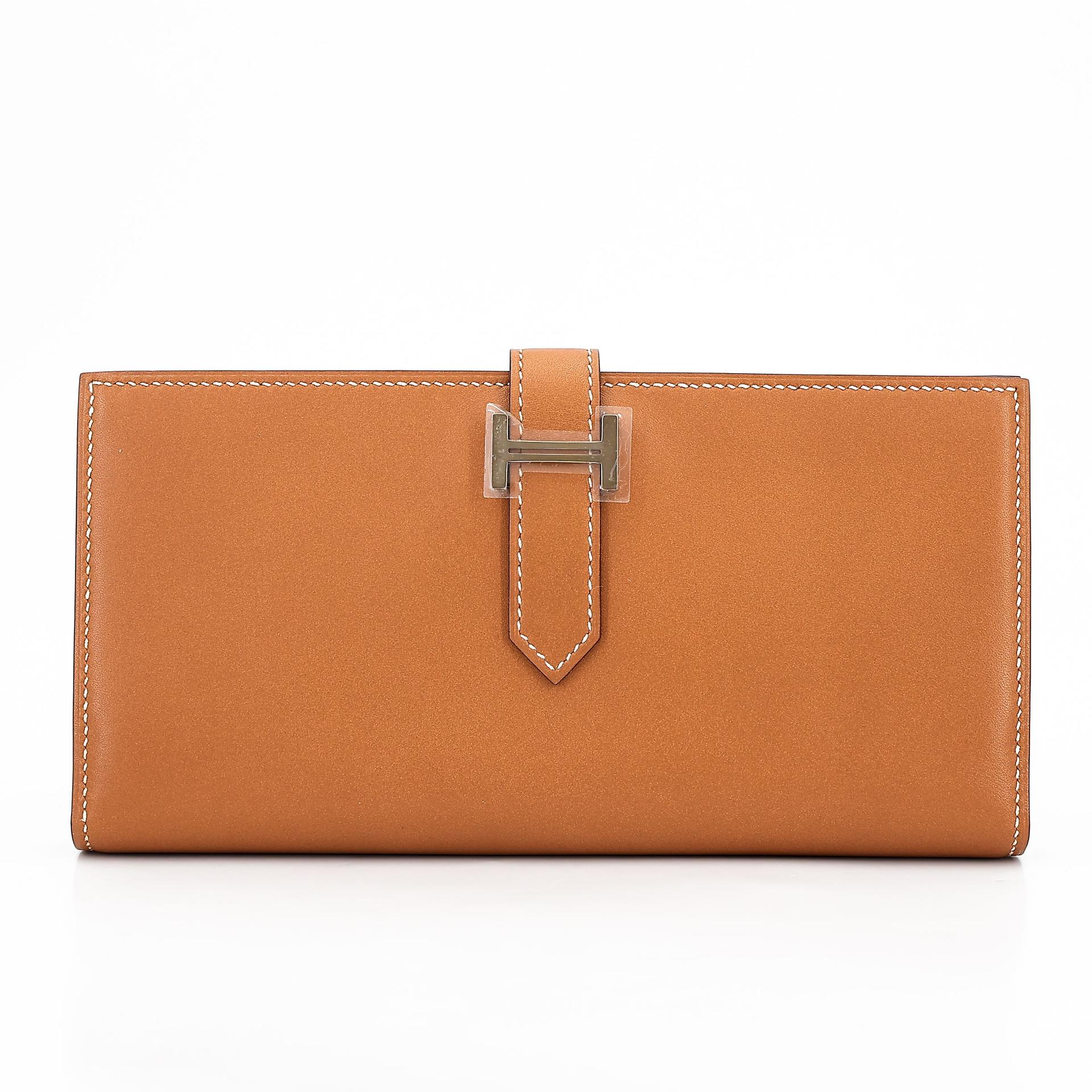 Excellent ( Rank SA )  HERMÈS  Bearn Souffle wallet Natural Sable (21) Butler Palladium hardware X (2016) - 1