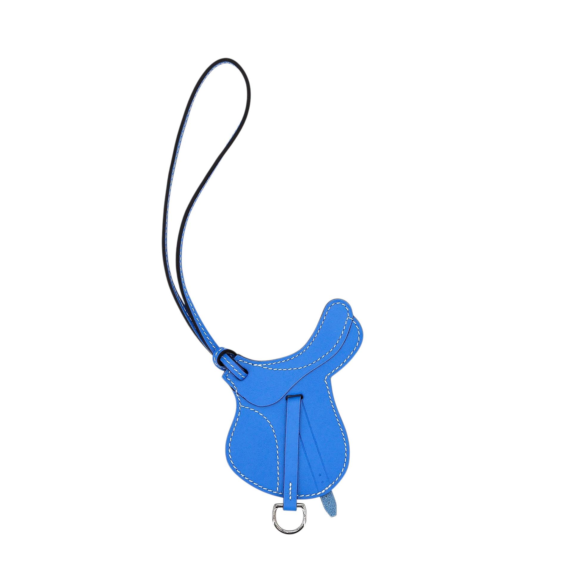 Unused ( Rank NS ) HERMÈS Paddock Saddle Selle Charm Bleu Paradis (2T) Swift Palladium hardware - 1