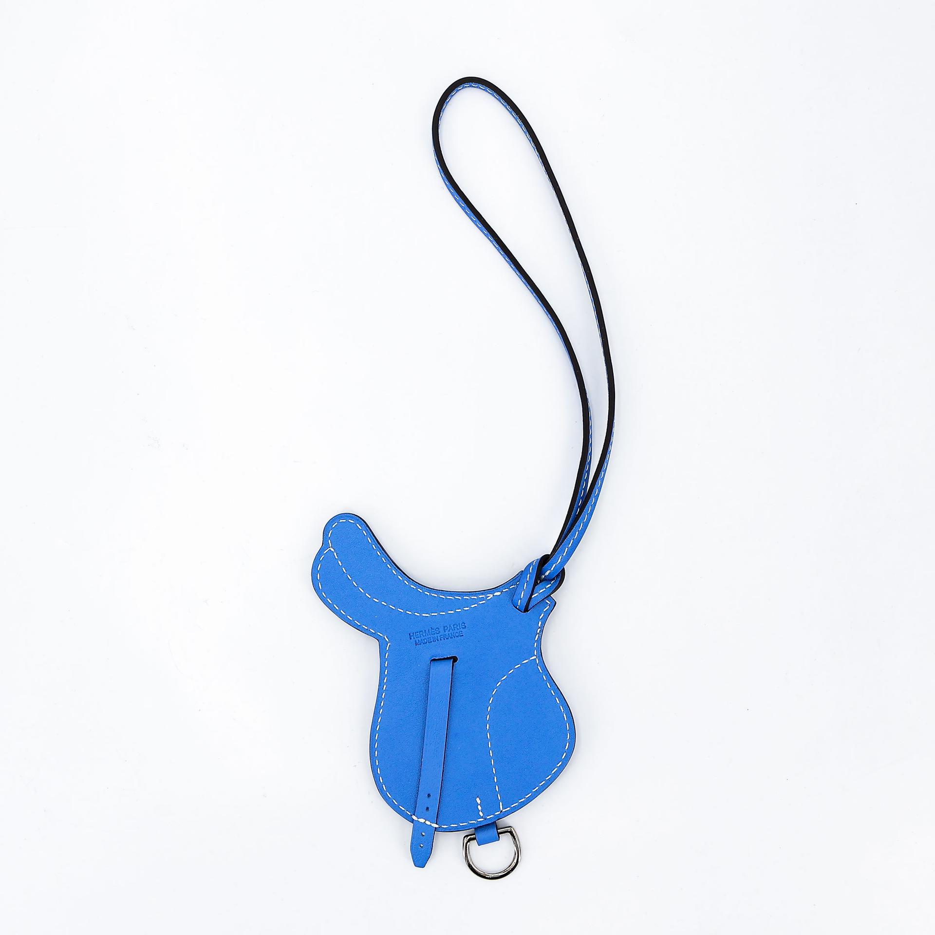Unused ( Rank NS ) HERMÈS Paddock Saddle Selle Charm Bleu Paradis (2T) Swift Palladium hardware - 5