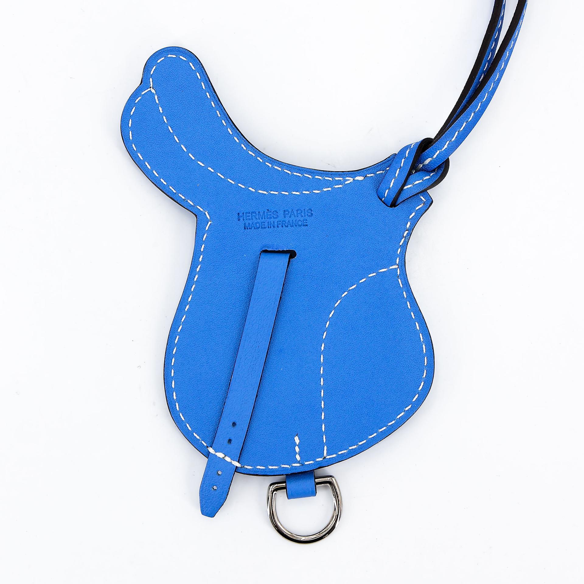 Unused ( Rank NS ) HERMÈS Paddock Saddle Selle Charm Bleu Paradis (2T) Swift Palladium hardware - 6