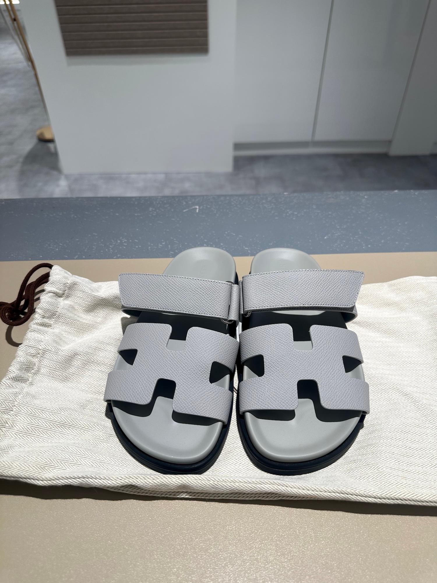 Brand New ( Rank N ) HERMÈS Chypre sandals Gris Ciment (0V) Leather - 5