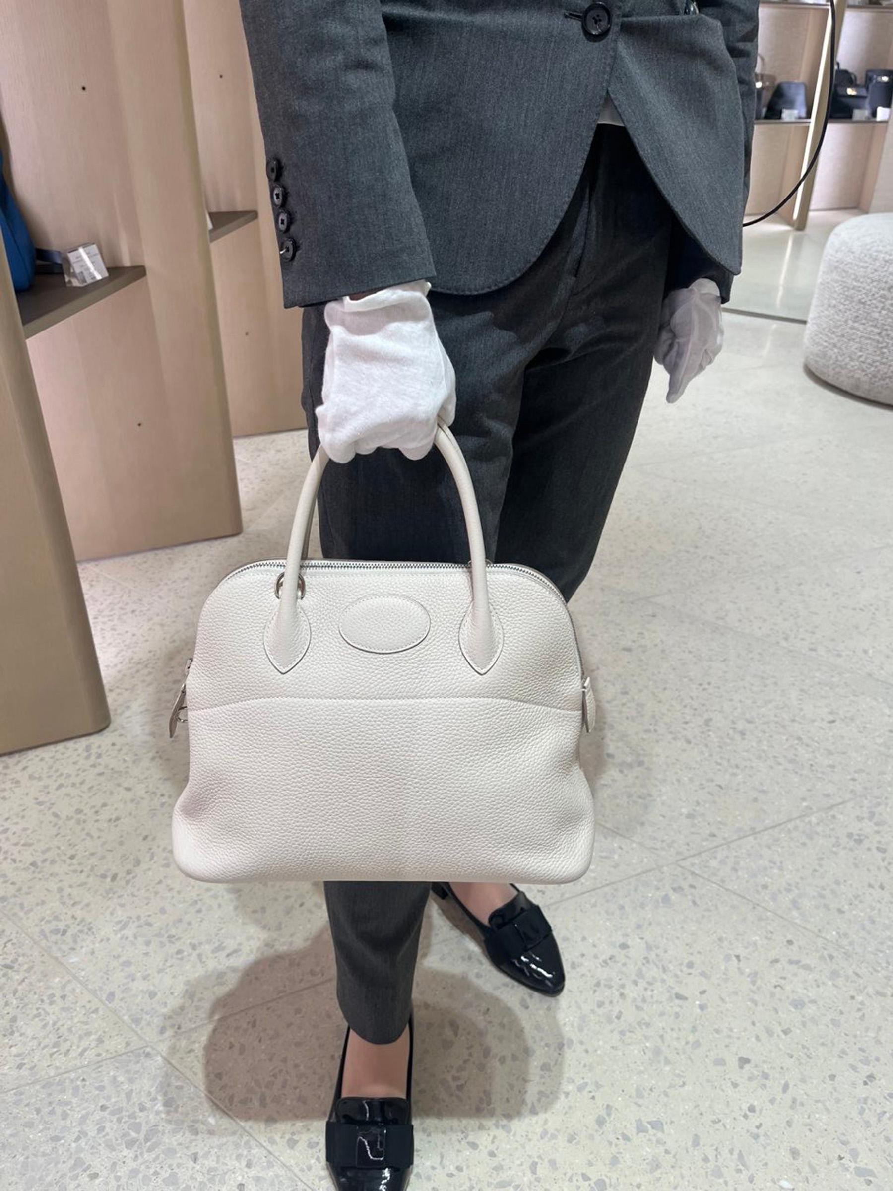 Excellent ( Rank SA ) HERMÈS Bolide 31 Craie (10) Clemence Palladium hardware C (2018) - 17