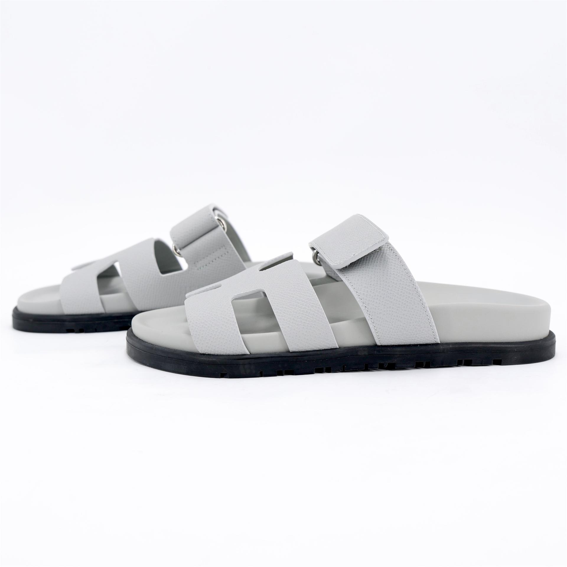 Brand New ( Rank N ) HERMÈS Chypre sandals Gris Ciment (0V) Leather - 6