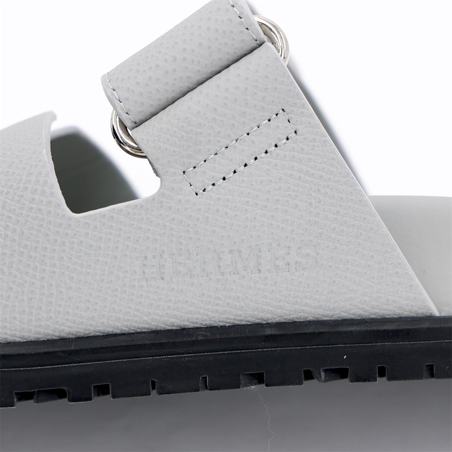 Brand New ( Rank N ) HERMÈS Chypre sandals Gris Ciment (0V) Leather - 8