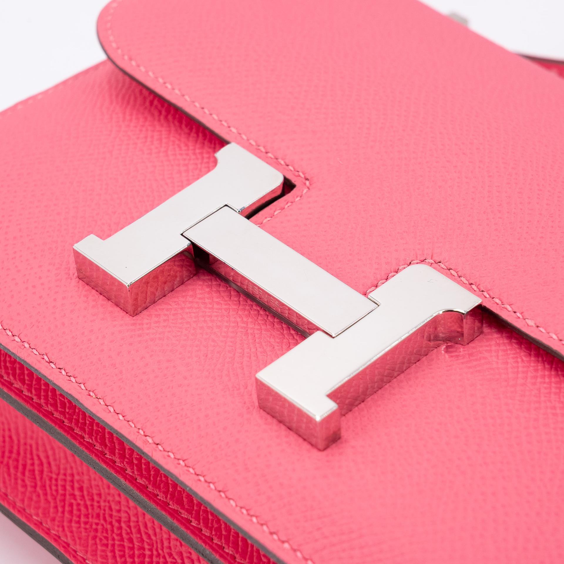 Very Good ( Rank A) HERMÈS Constance Mini Rose Azalee (8W) Epsom Palladium hardware D (2019) - 5