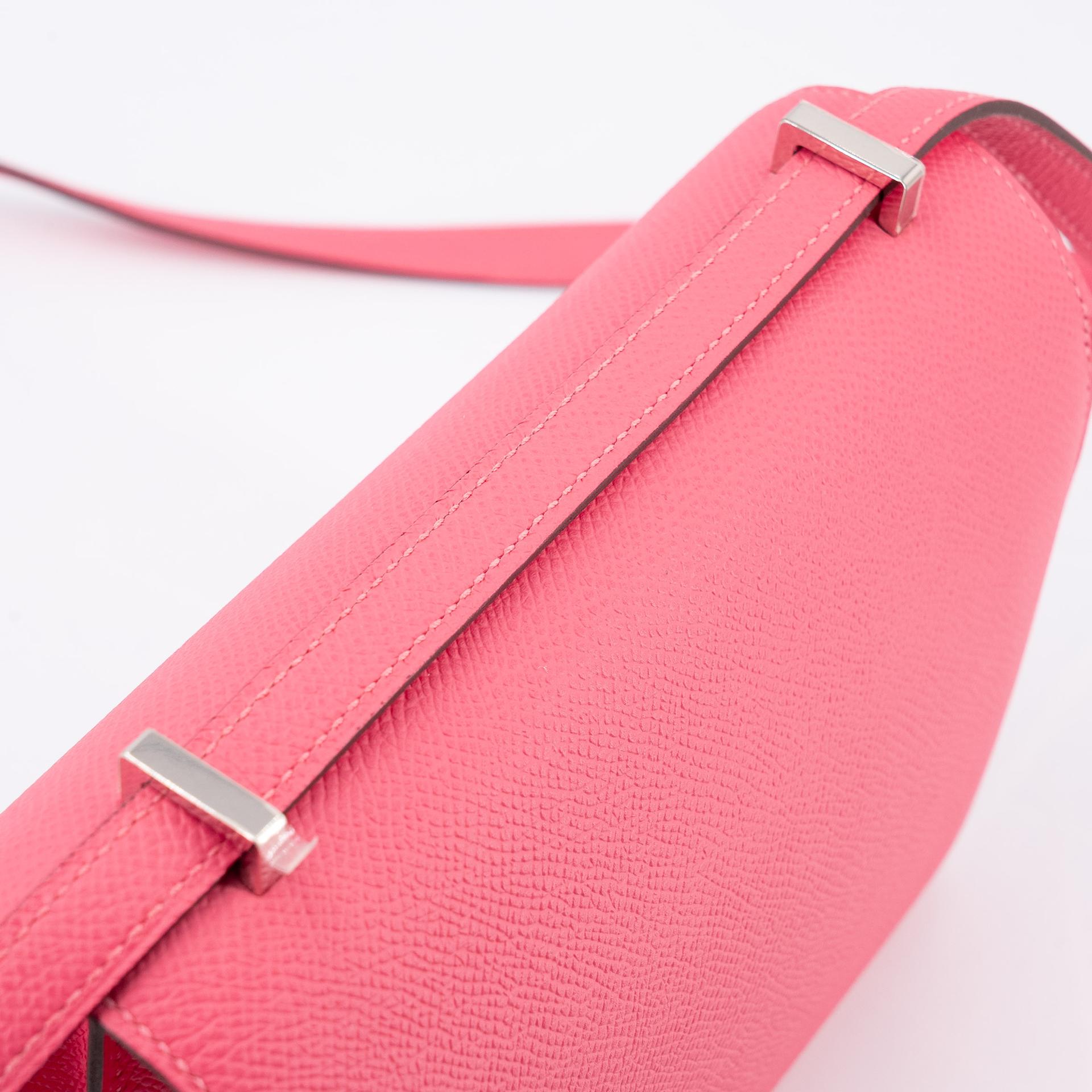 Very Good ( Rank A) HERMÈS Constance Mini Rose Azalee (8W) Epsom Palladium hardware D (2019) - 14