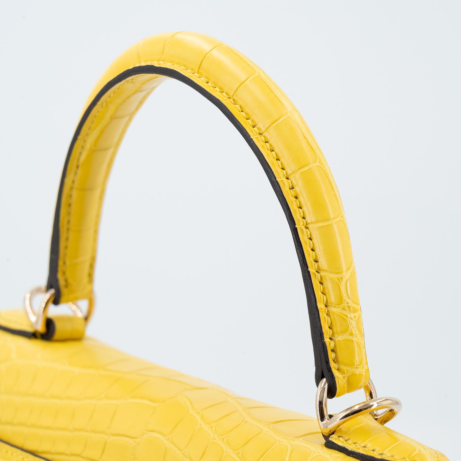 Unused ( Rank NS ) HERMÈS Kelly 25 Mimosa (M9) Matte Alligator Permabrass hardware U (2022) - 4