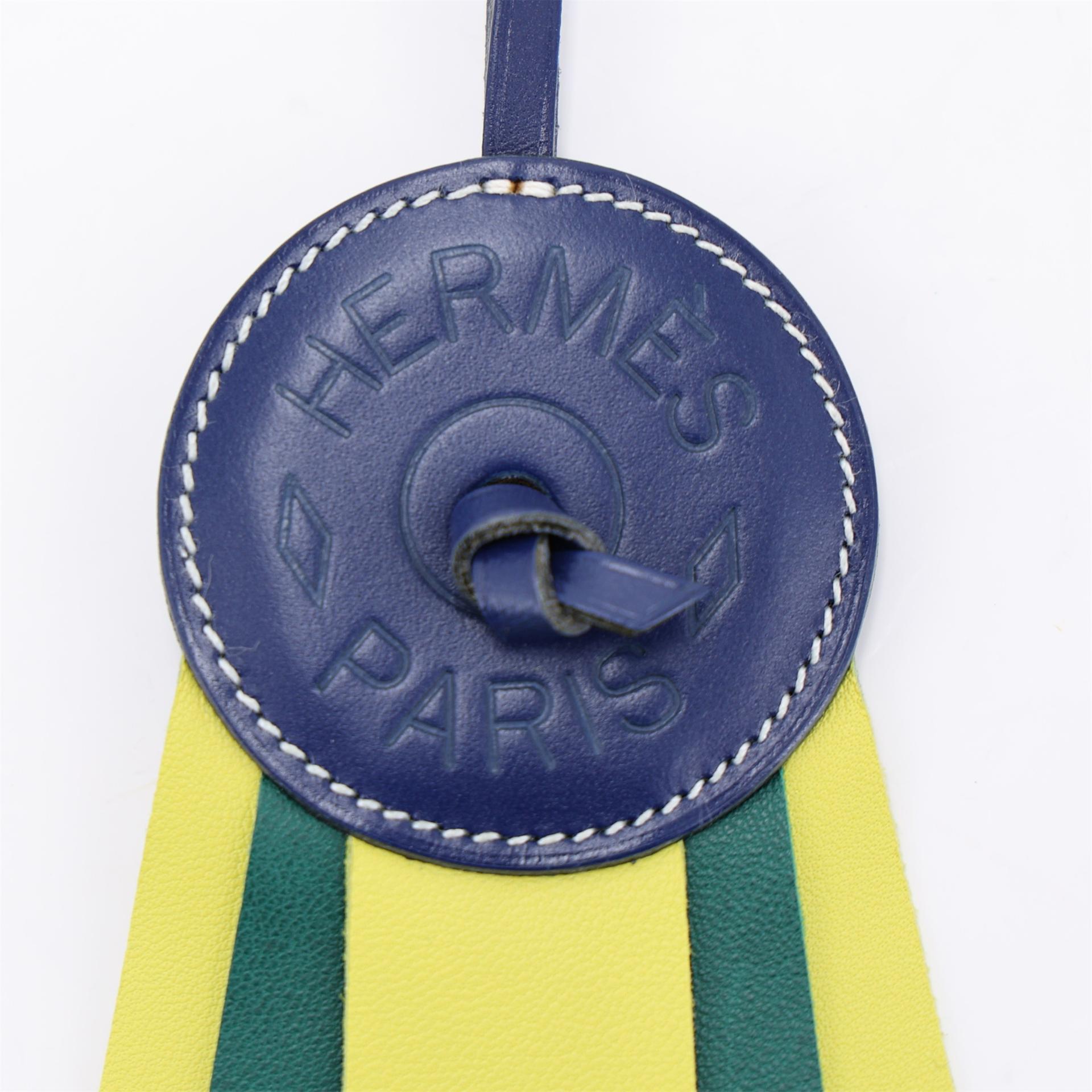 Brand New ( Rank N ) HERMÈS Paddock Flot Charm Blue Yellow Leather - 5