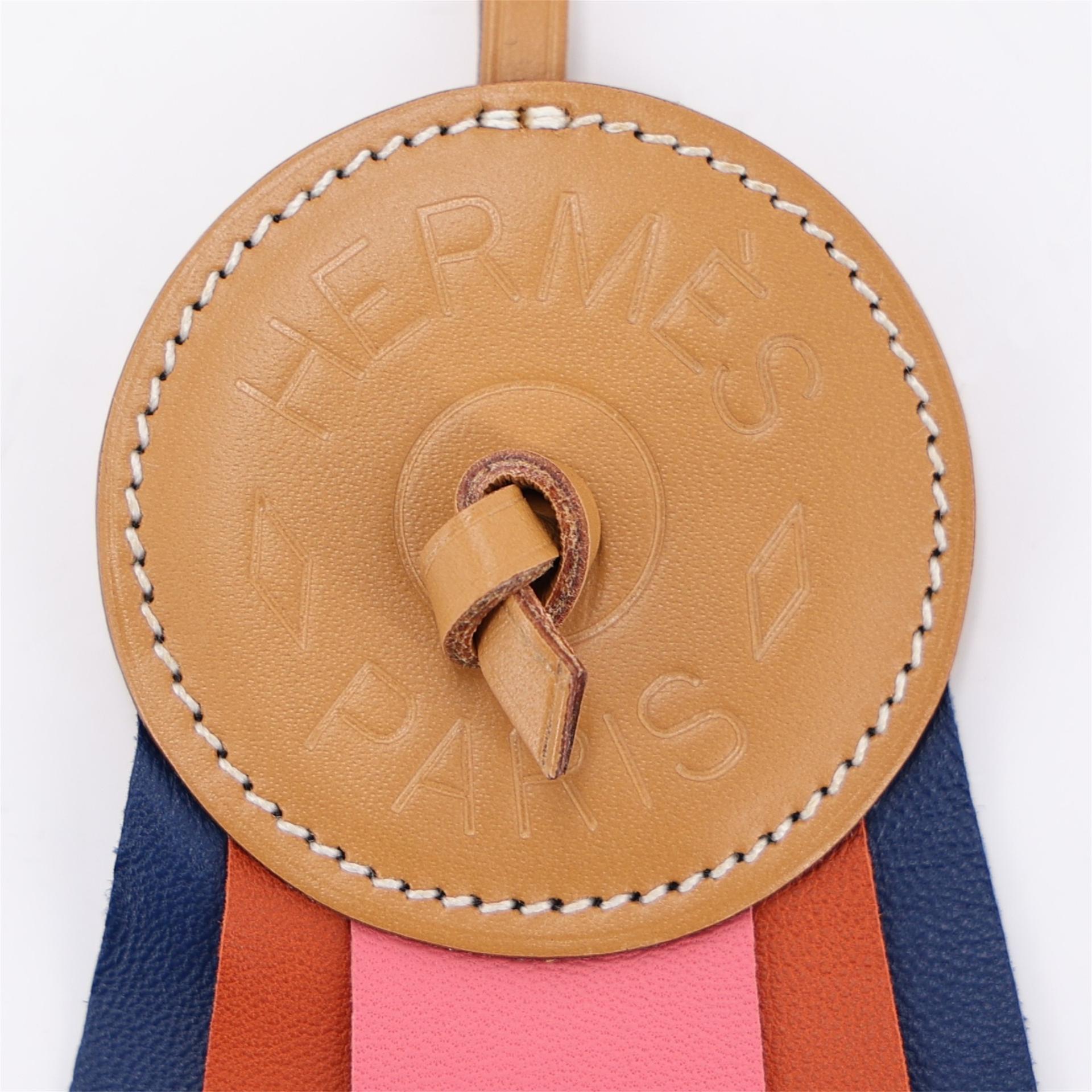 Brand New ( Rank N ) HERMÈS Paddock Flot Charm Red Blue Yellow Leather - 5