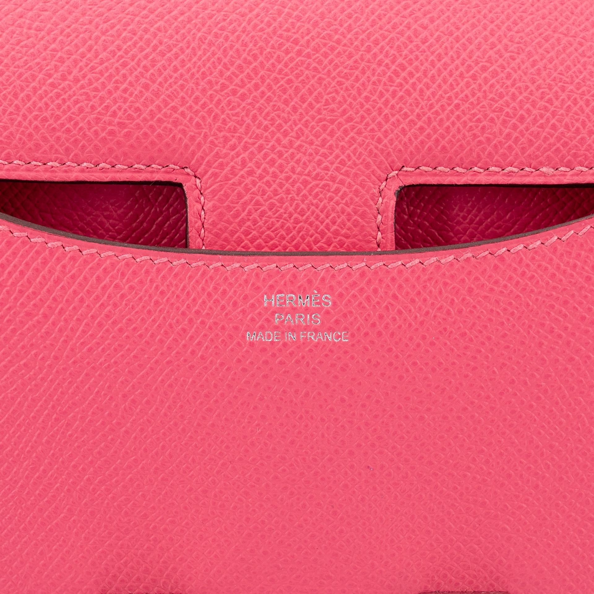 Very Good ( Rank A) HERMÈS Constance Mini Rose Azalee (8W) Epsom Palladium hardware D (2019) - 18