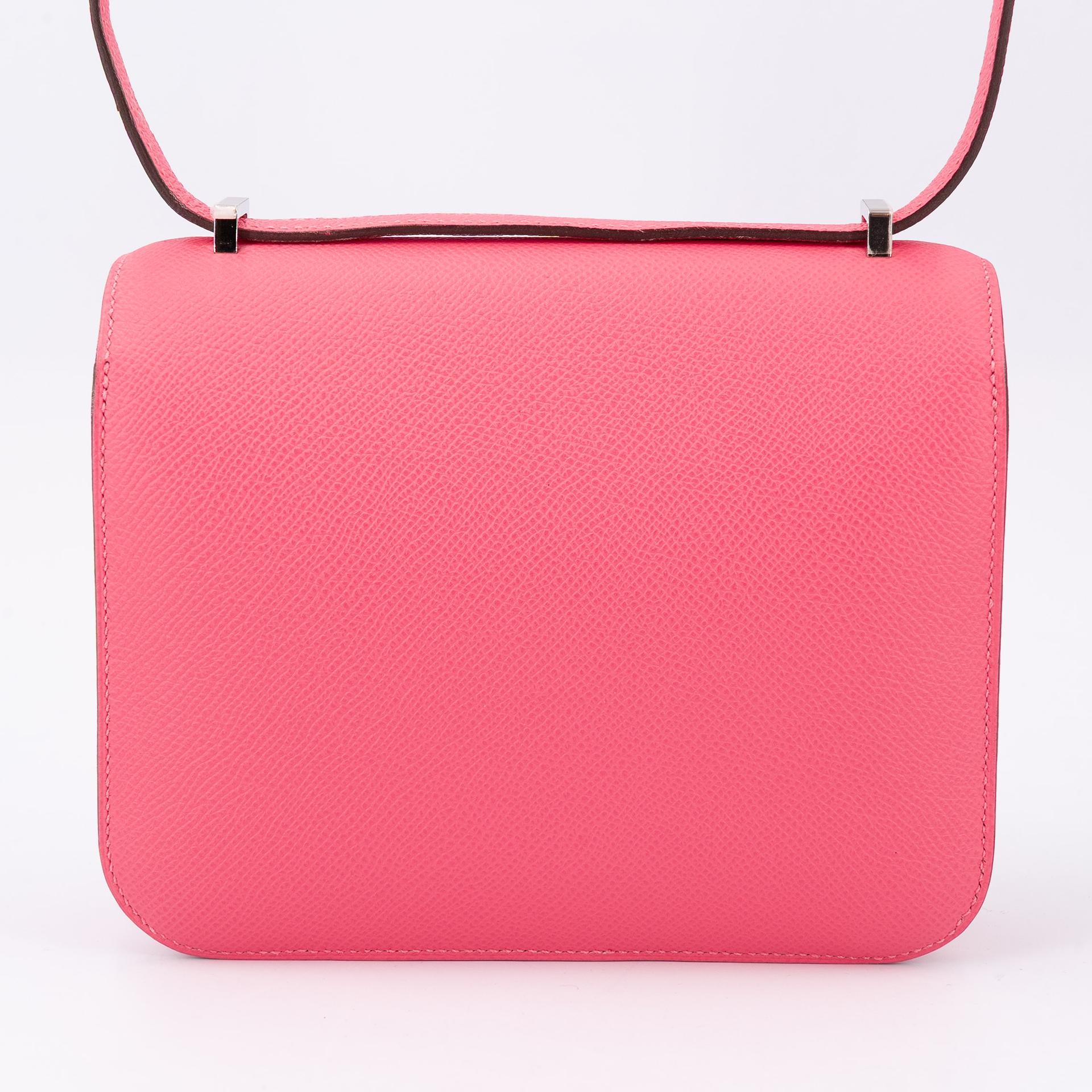 Very Good ( Rank A) HERMÈS Constance Mini Rose Azalee (8W) Epsom Palladium hardware D (2019) - 2