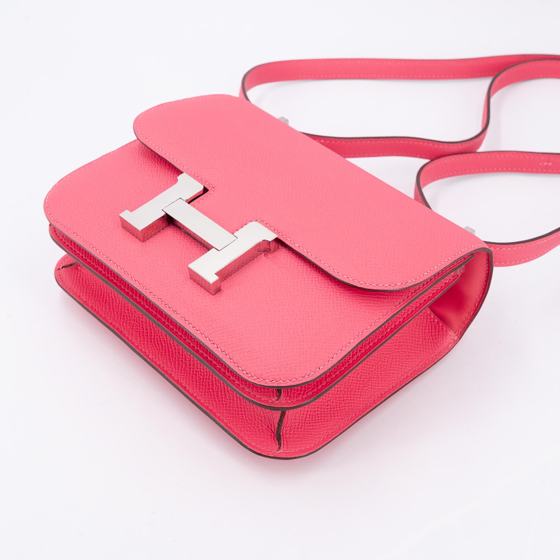 Very Good ( Rank A) HERMÈS Constance Mini Rose Azalee (8W) Epsom Palladium hardware D (2019) - 6