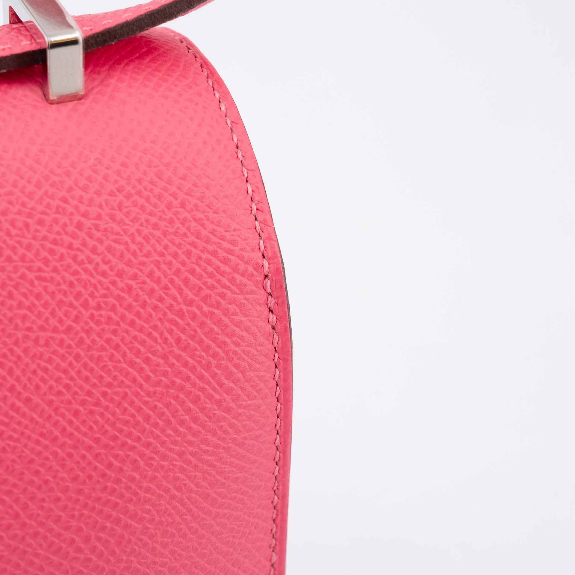 Very Good ( Rank A) HERMÈS Constance Mini Rose Azalee (8W) Epsom Palladium hardware D (2019) - 12