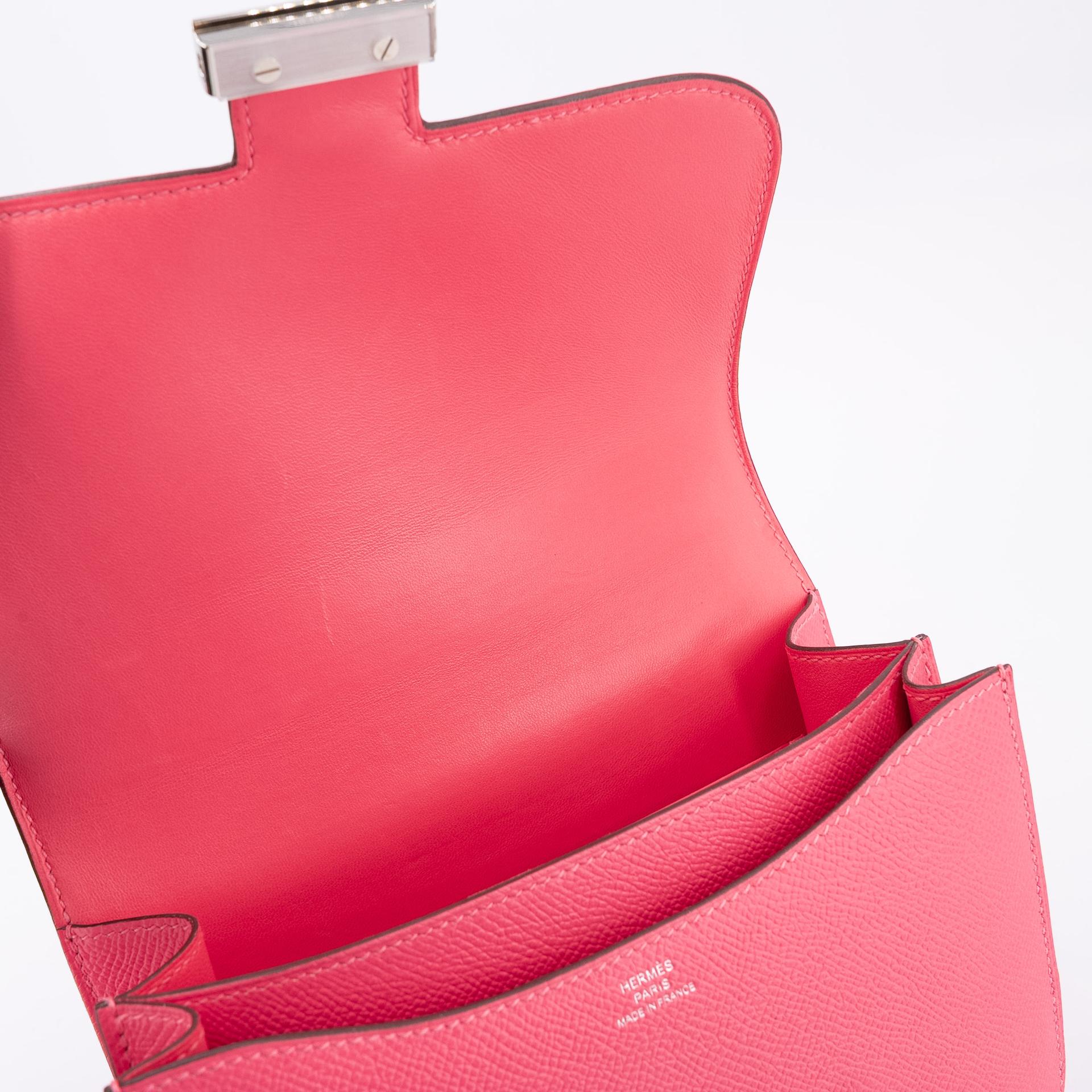 Very Good ( Rank A) HERMÈS Constance Mini Rose Azalee (8W) Epsom Palladium hardware D (2019) - 15