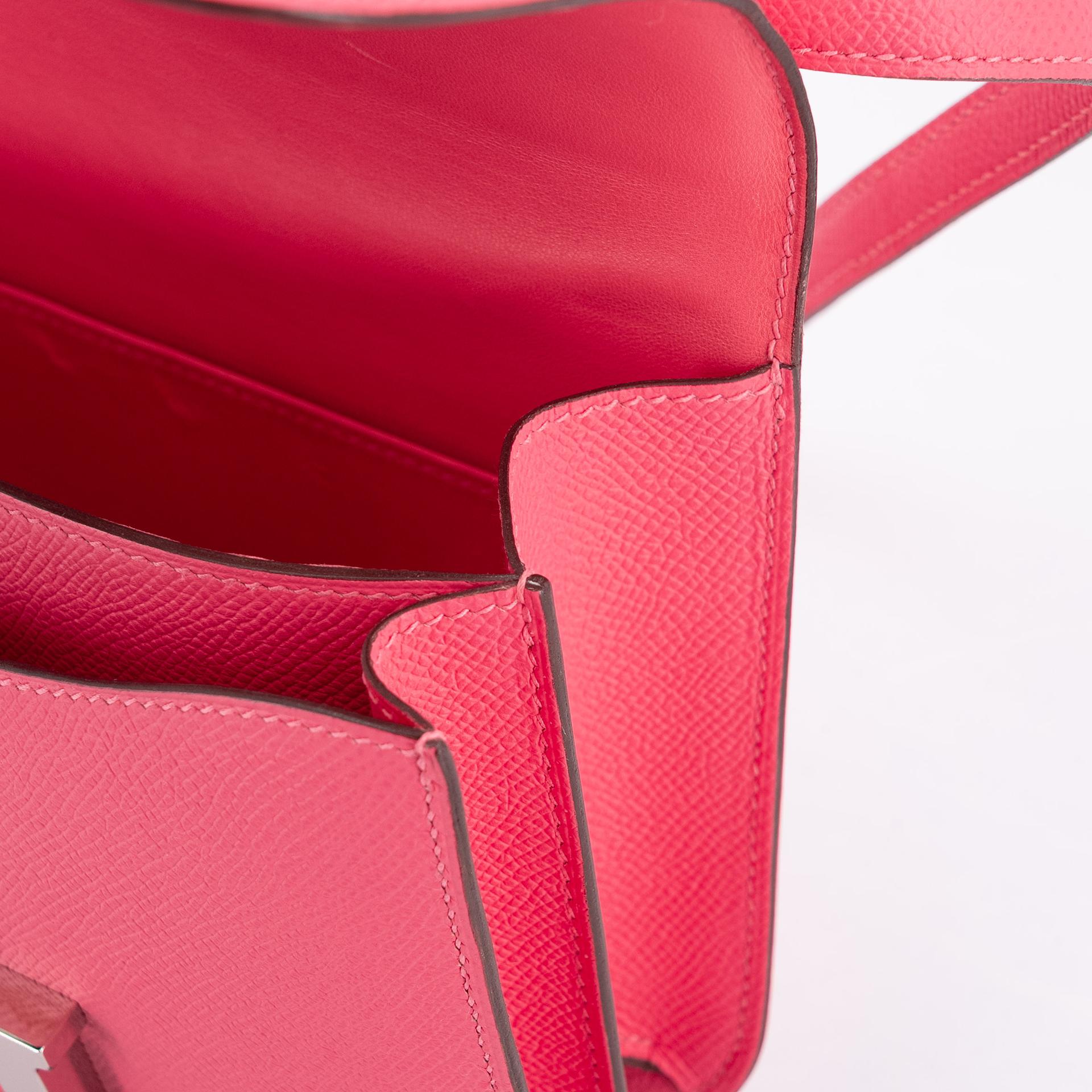 Very Good ( Rank A) HERMÈS Constance Mini Rose Azalee (8W) Epsom Palladium hardware D (2019) - 19