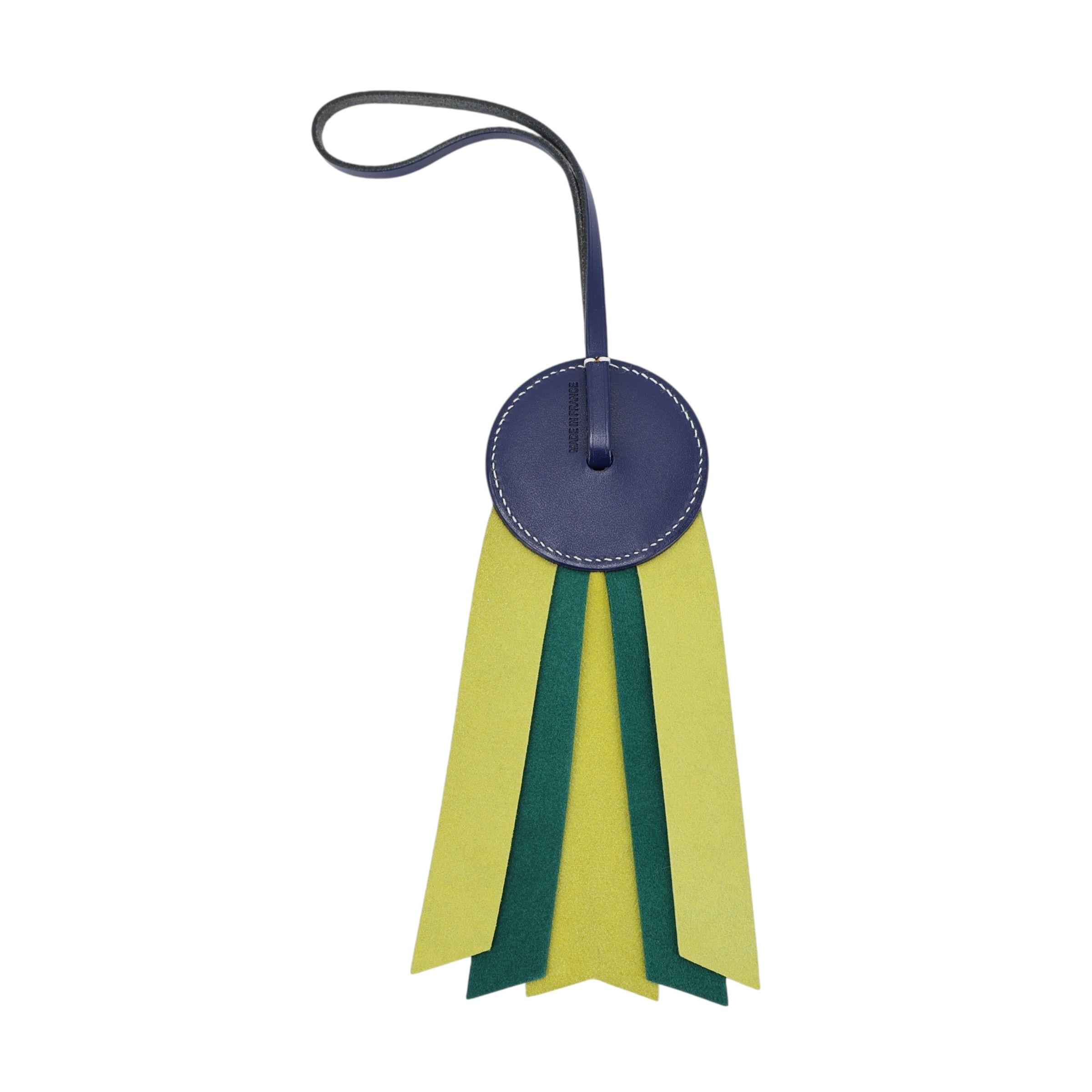 全新 HERMÈS 爱马仕 Paddock Flot 挂件 蓝色 黄色 皮革 - 2