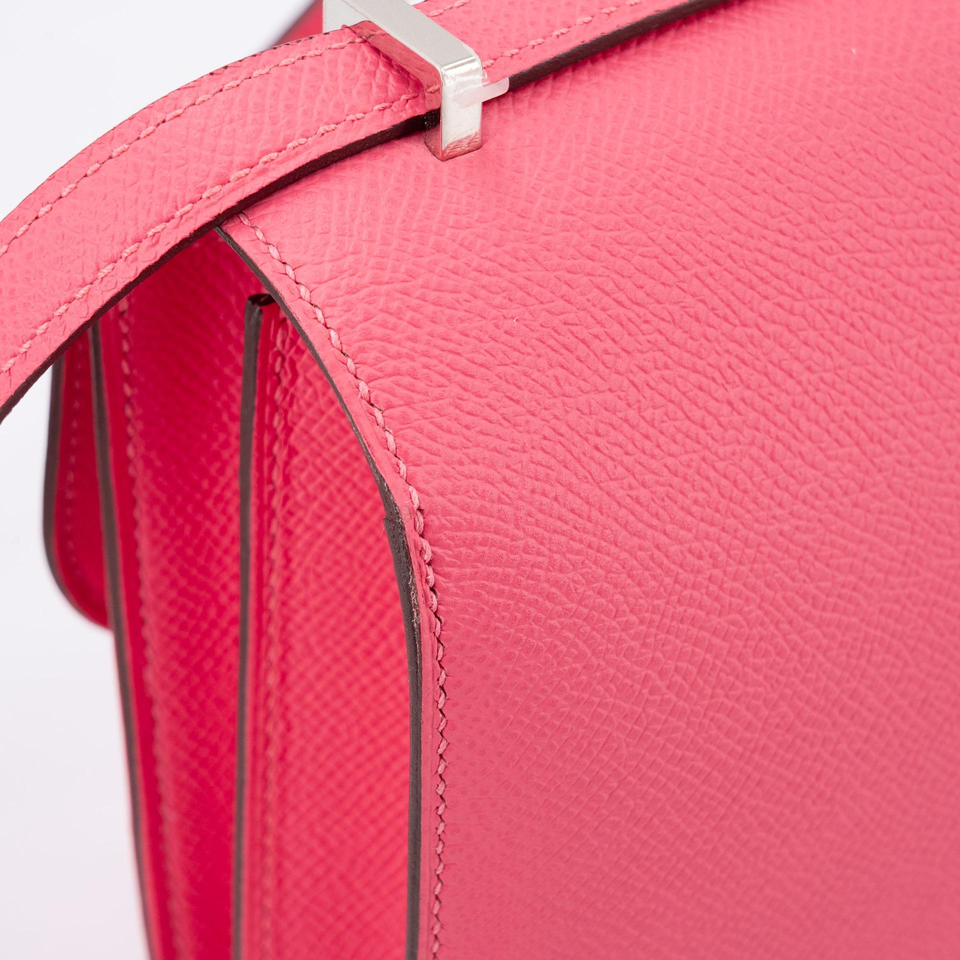 Very Good ( Rank A) HERMÈS Constance Mini Rose Azalee (8W) Epsom Palladium hardware D (2019) - 13