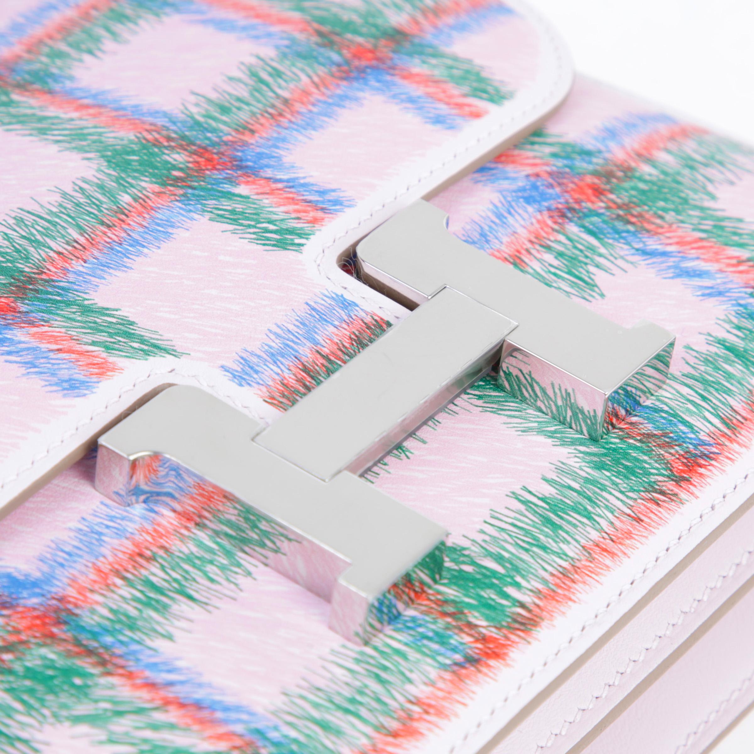 Brand New ( Rank N ) HERMÈS Constance Mini Tartan Mauve Pale (09) Swift Palladium hardware K (2025) - 8