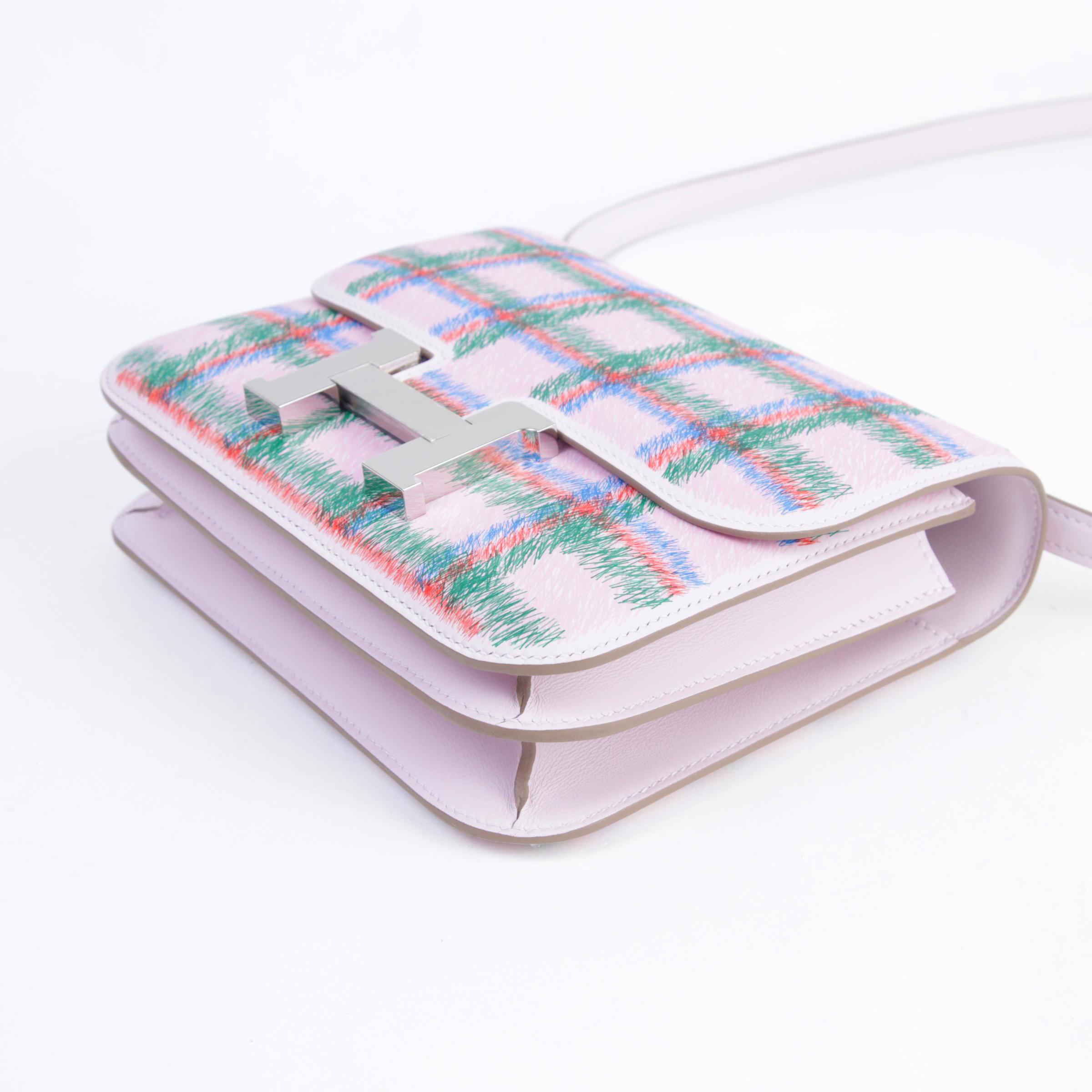 Brand New ( Rank N ) HERMÈS Constance Mini Tartan Mauve Pale (09) Swift Palladium hardware K (2025) - 5