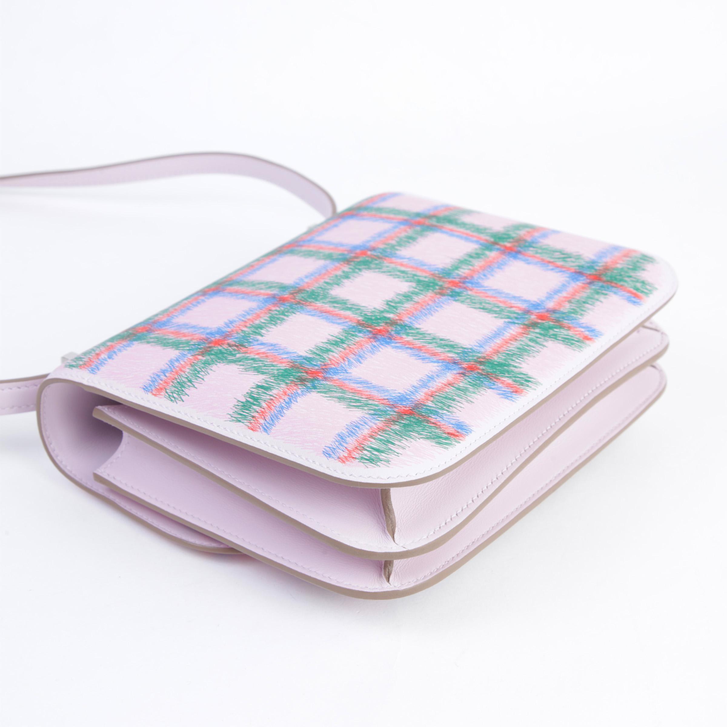 Brand New ( Rank N ) HERMÈS Constance Mini Tartan Mauve Pale (09) Swift Palladium hardware K (2025) - 6