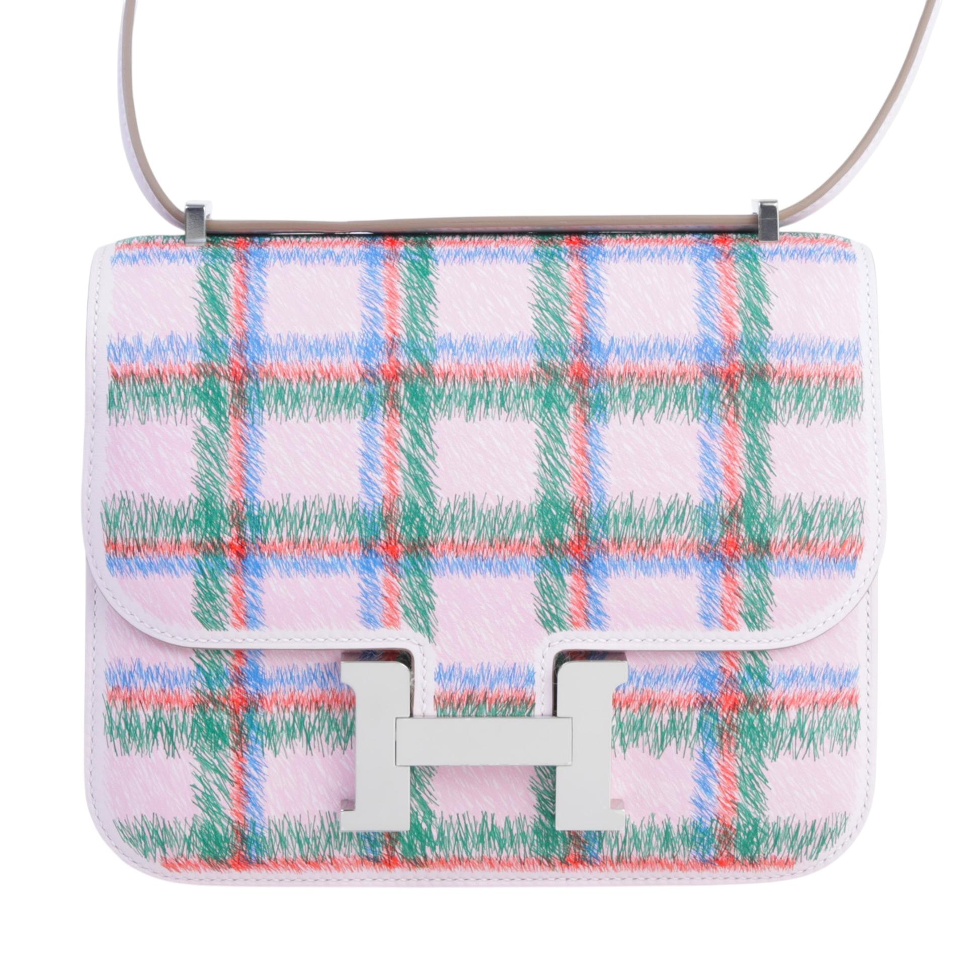 ランク N 新品 HERMÈS エルメス コンスタンス3 ミニ タータン モーヴペール (09) スイフト シルバー金具 K刻印 - 1