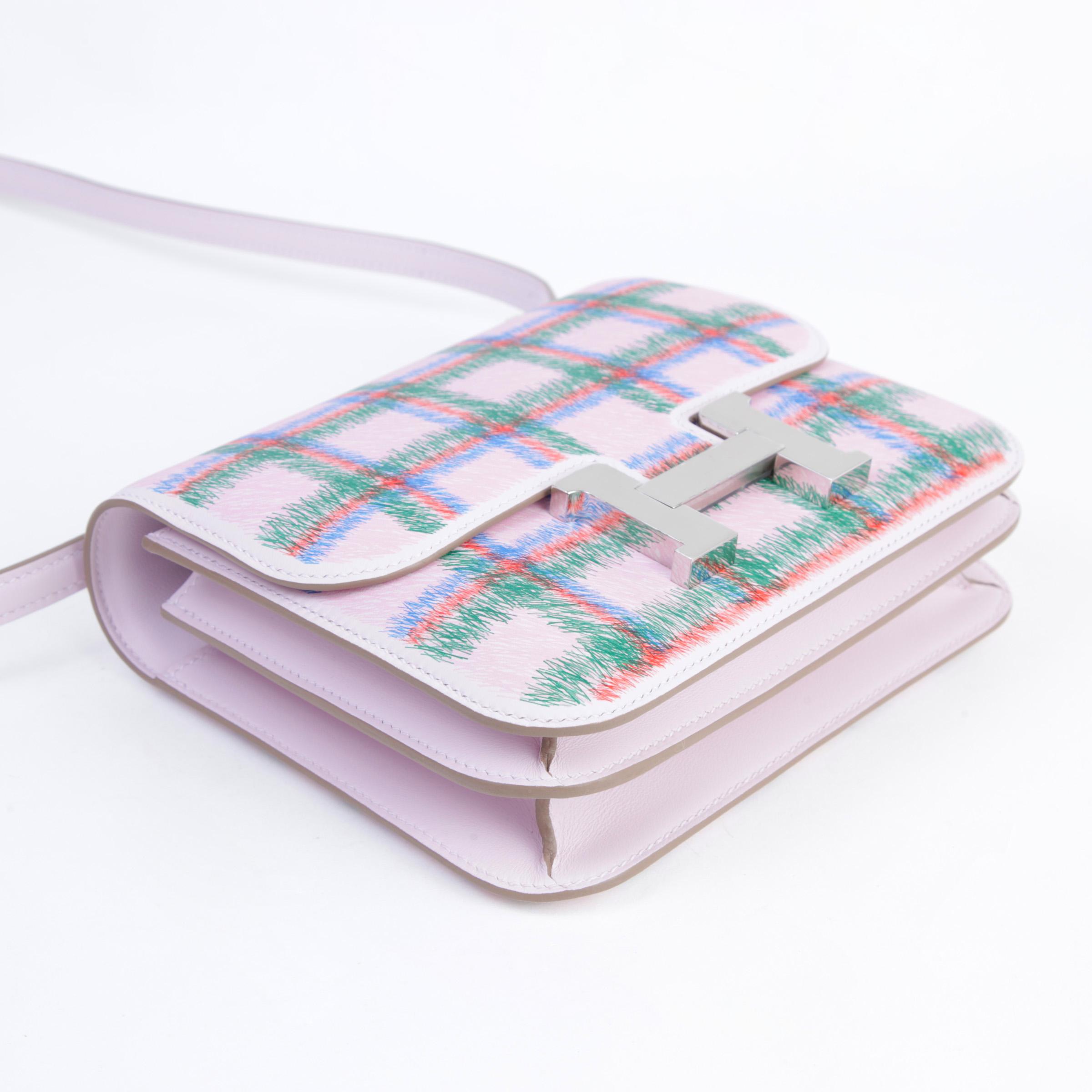 Brand New ( Rank N ) HERMÈS Constance Mini Tartan Mauve Pale (09) Swift Palladium hardware K (2025) - 4