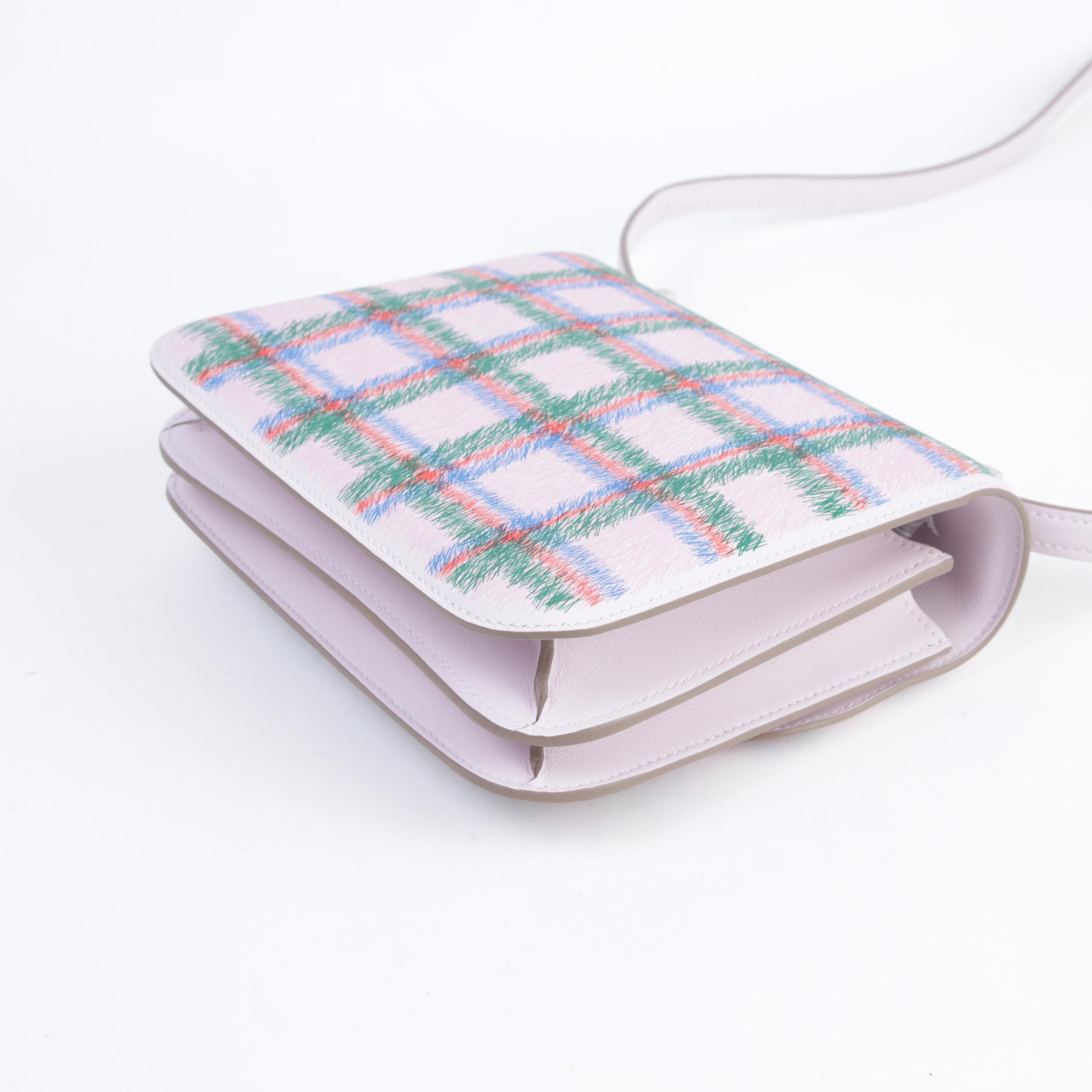 Brand New ( Rank N ) HERMÈS Constance Mini Tartan Mauve Pale (09) Swift Palladium hardware K (2025) - 7