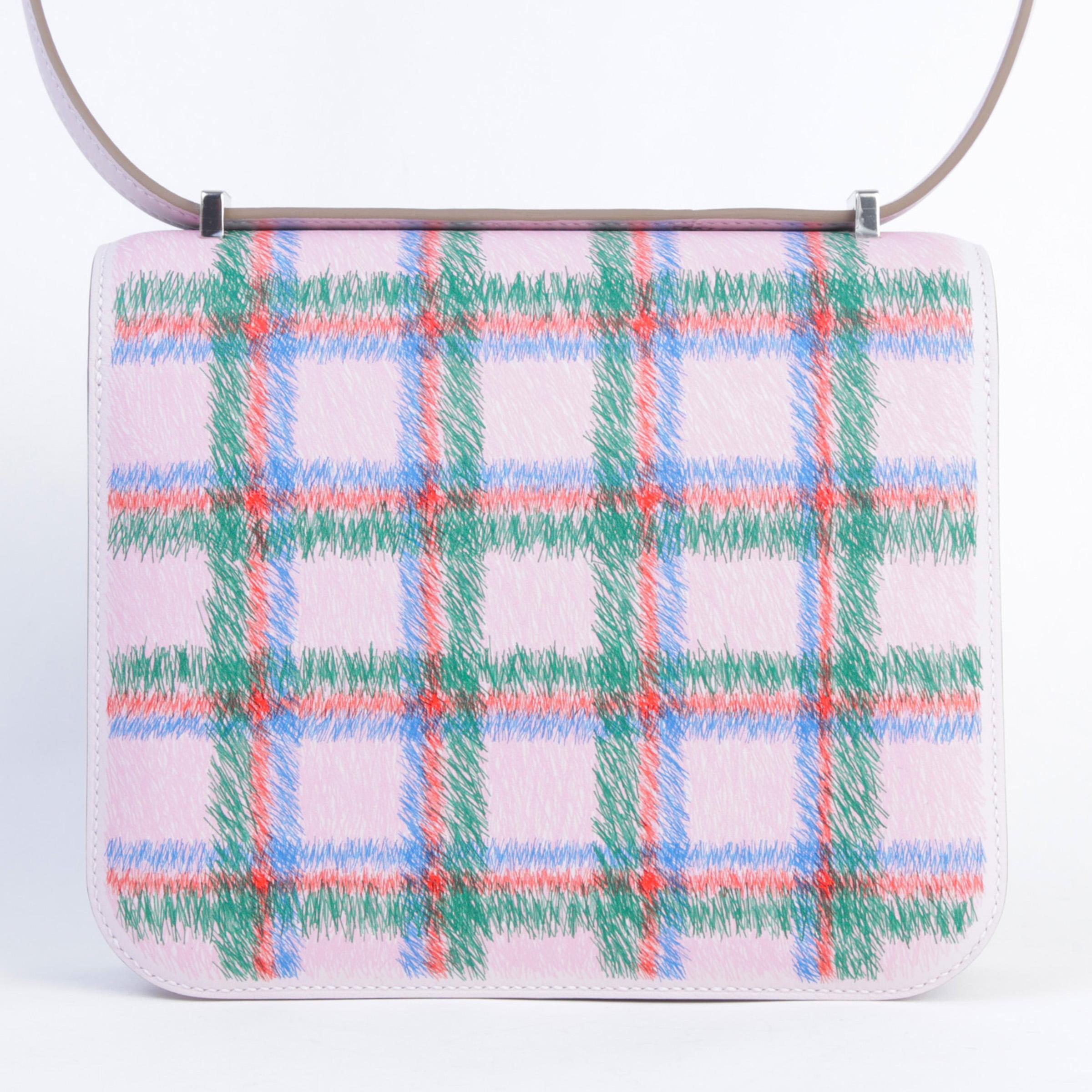 Brand New ( Rank N ) HERMÈS Constance Mini Tartan Mauve Pale (09) Swift Palladium hardware K (2025) - 2