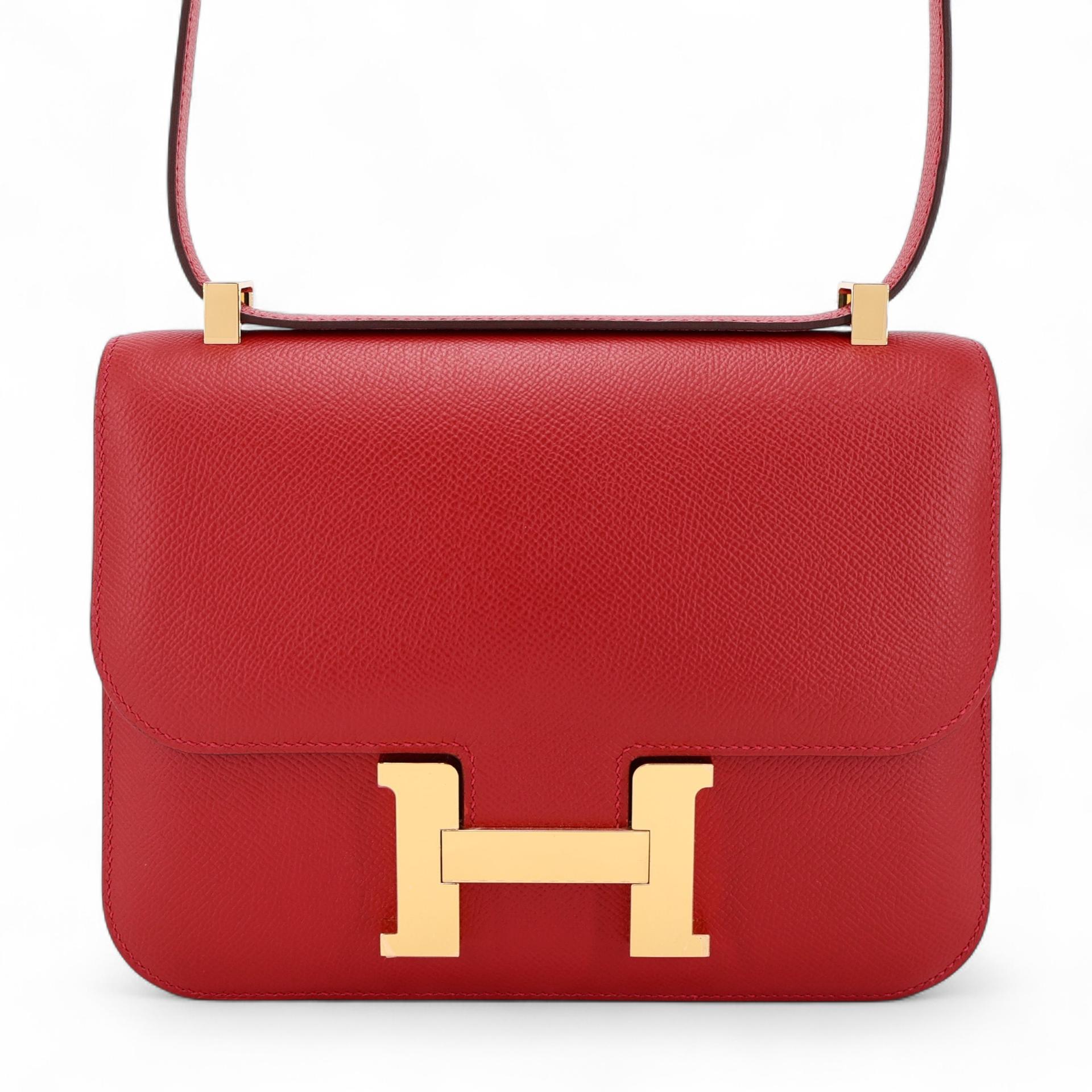 未使用保存品 HERMÈS 愛馬仕 Constance 康康 24 Q5 國旗紅 Rouge Casaque Epsom牛皮 金扣 U刻 2022年 - 1