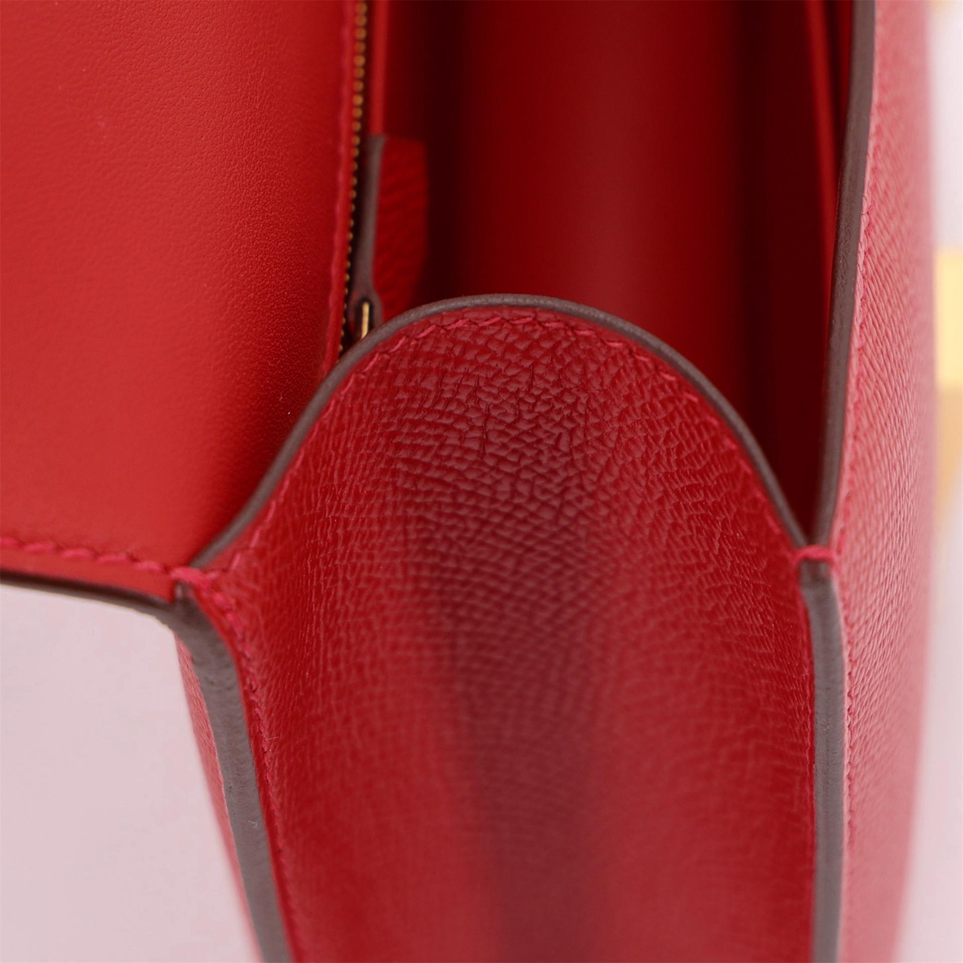 未使用保存品 HERMÈS 愛馬仕 Constance 康康 24 Q5 國旗紅 Rouge Casaque Epsom牛皮 金扣 U刻 2022年 - 16