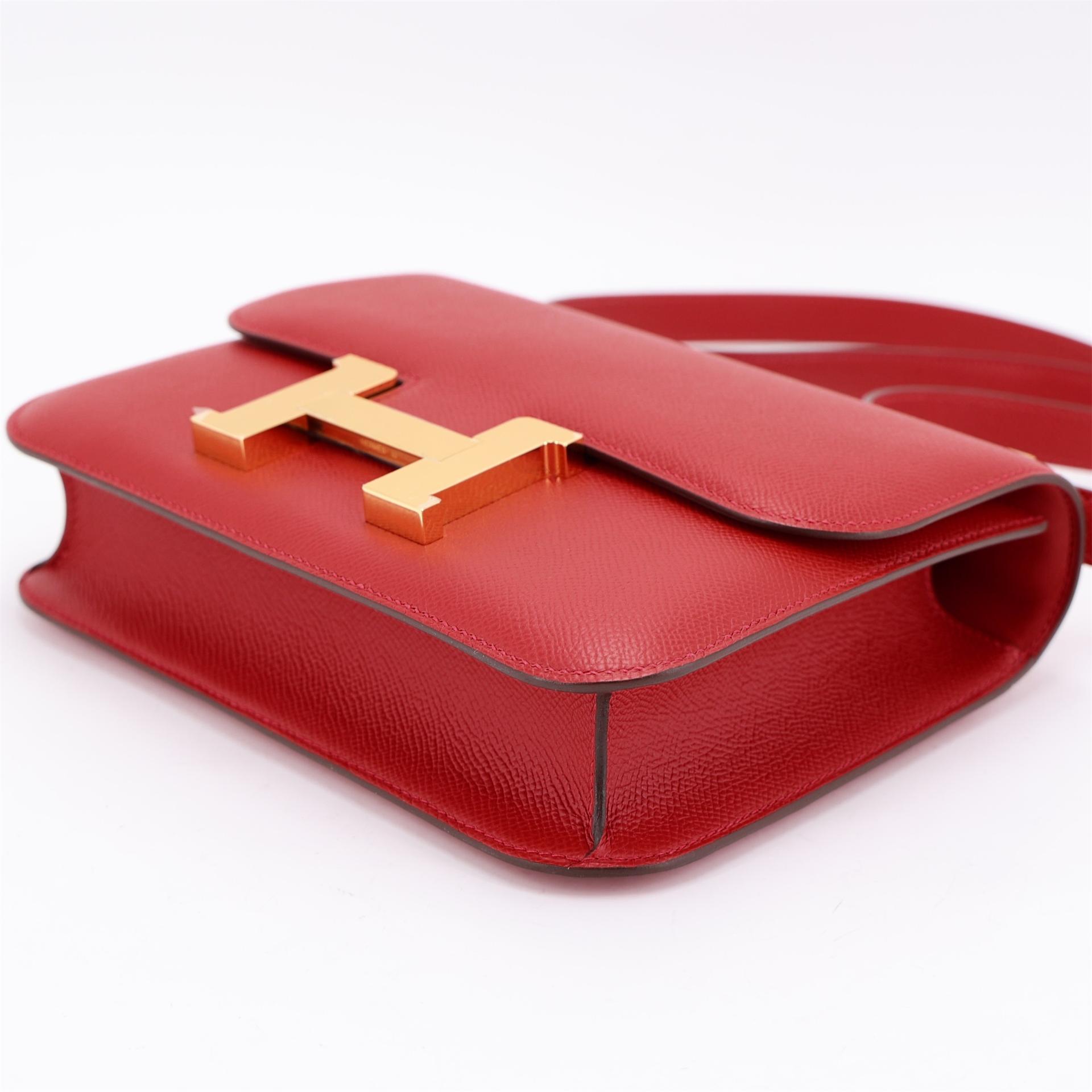 未使用保存品 HERMÈS 愛馬仕 Constance 康康 24 Q5 國旗紅 Rouge Casaque Epsom牛皮 金扣 U刻 2022年 - 7