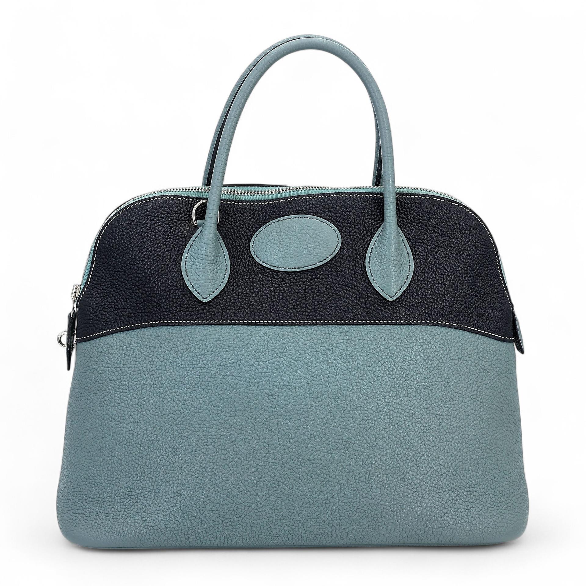 Very Good ( Rank A) HERMÈS Special Order Bolide 35 HSS Ciel (7G) Bleu Indigo (76) Clemence Palladium hardware Square N (2010) - 1